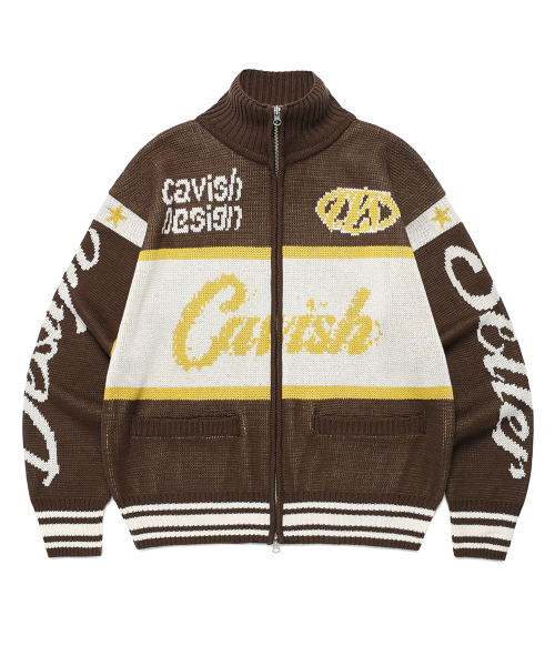 RACING TEAM KNIT ZIP UP BROWN (CV2EFUK682A) — коричневый вязаный бомбер на молнии