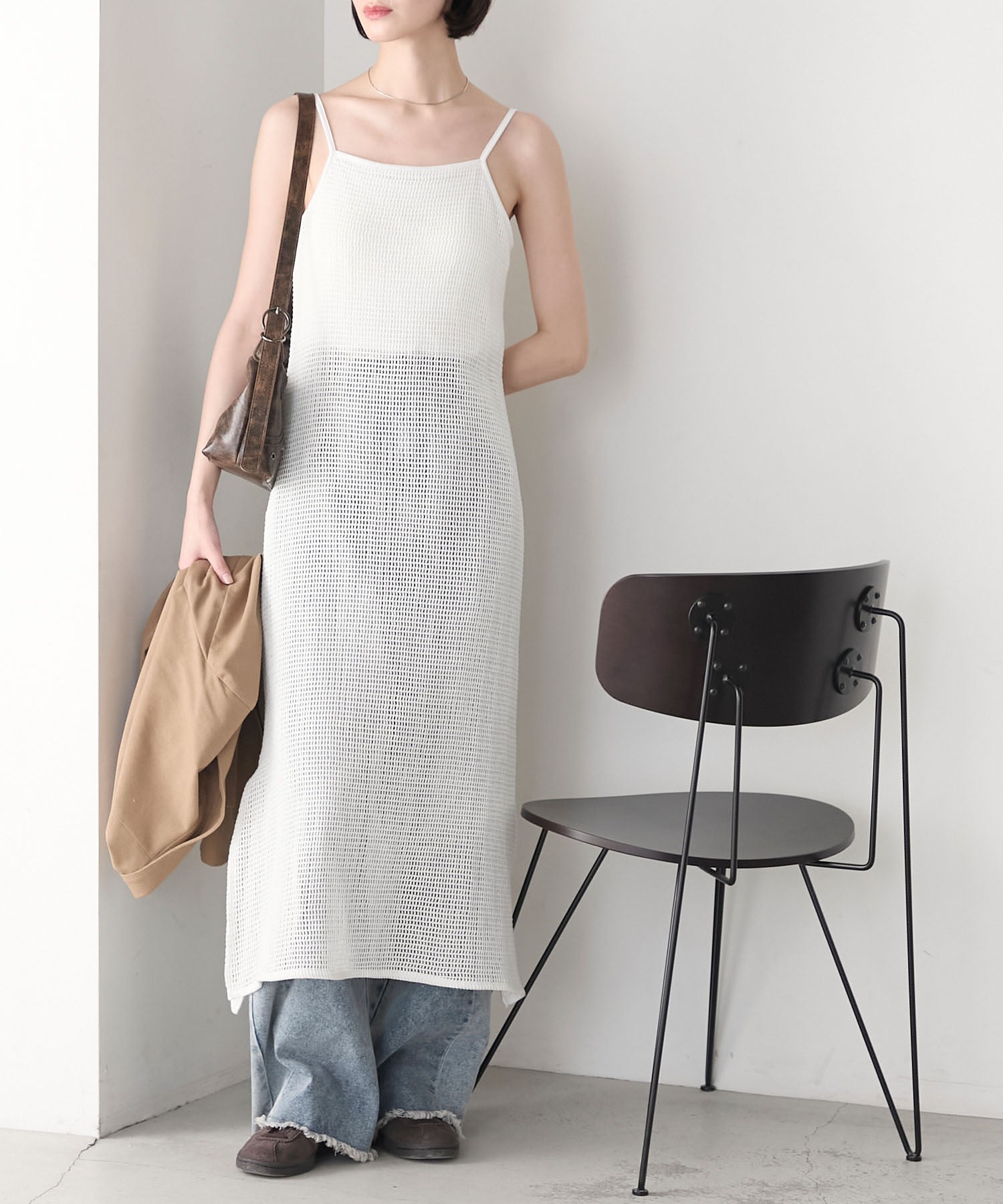 キャミソールワンピース　メッシュニット　見本 メッシュニット&キャミワンピースSET | レディースファッション通販