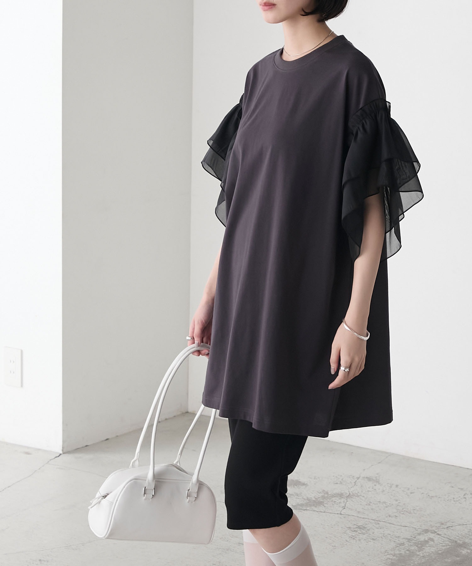 トップス y forksy.】ワッフルヘンリーネック配色ステッチロンT forksy.│MONO