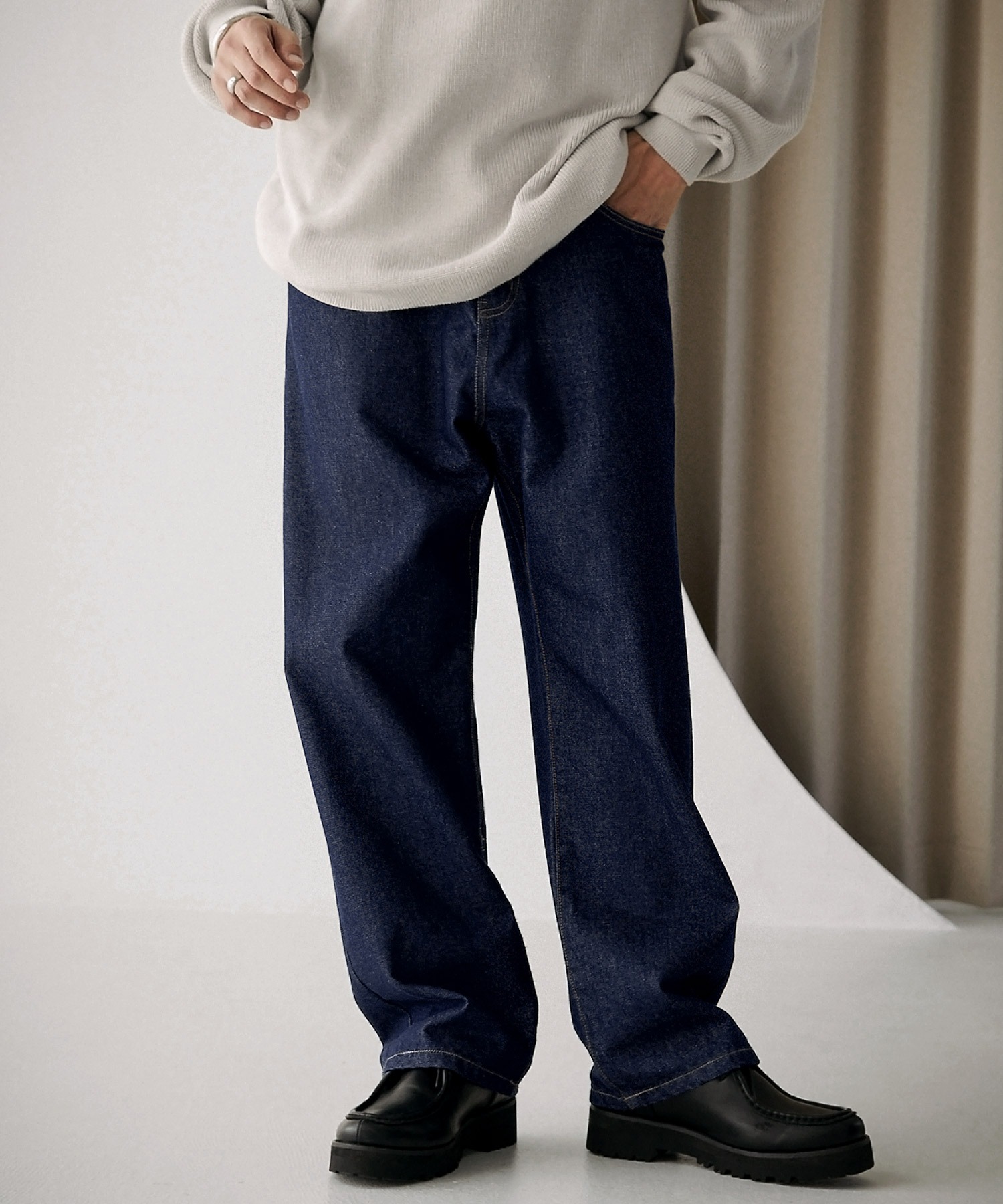 在庫あり】 DENIM WIDE STRAIGHT SLACKS インディゴブルー S econet.bi