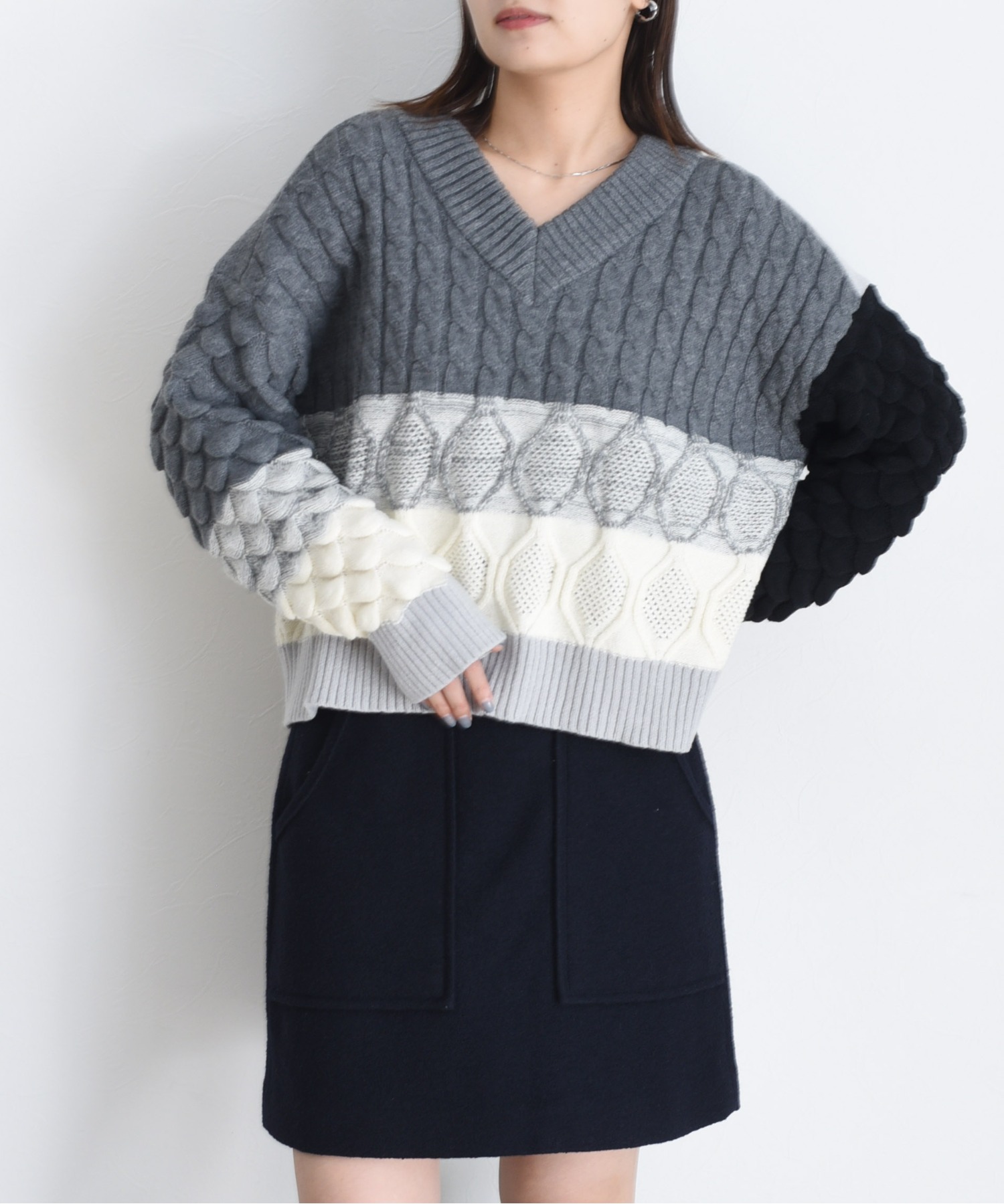 新品　エイミーロウ　布帛MIXメッシュニットブルゾン juntaco様エイミーロウ 布帛切替ニットブルゾン