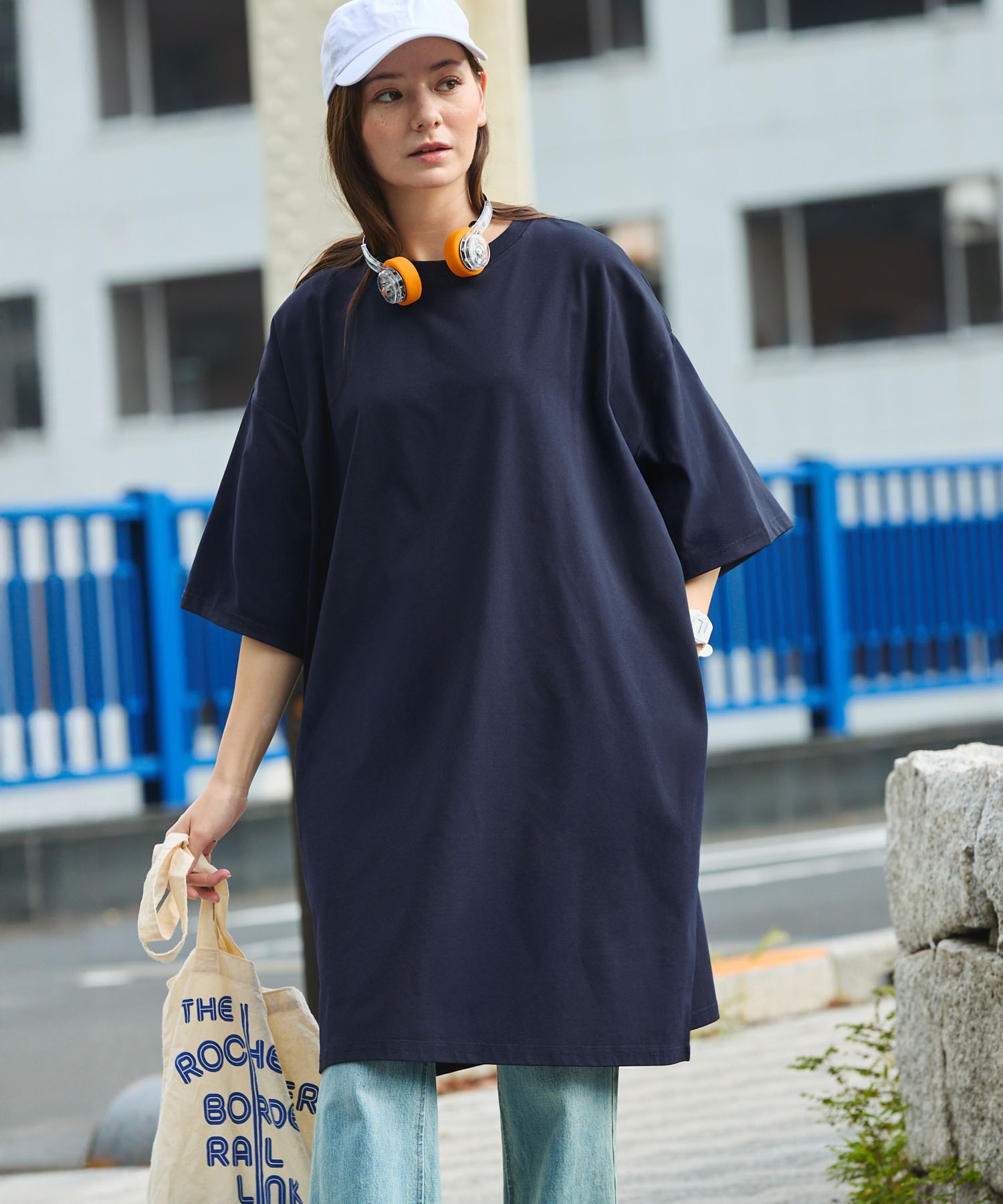 beautiful people ビッグシルエット Tシャツワンピ クイックドライ〉ビッグシルエット ストレッチTシャツワンピース【THE
