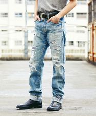 SOR加工デニム ストレートパンツ