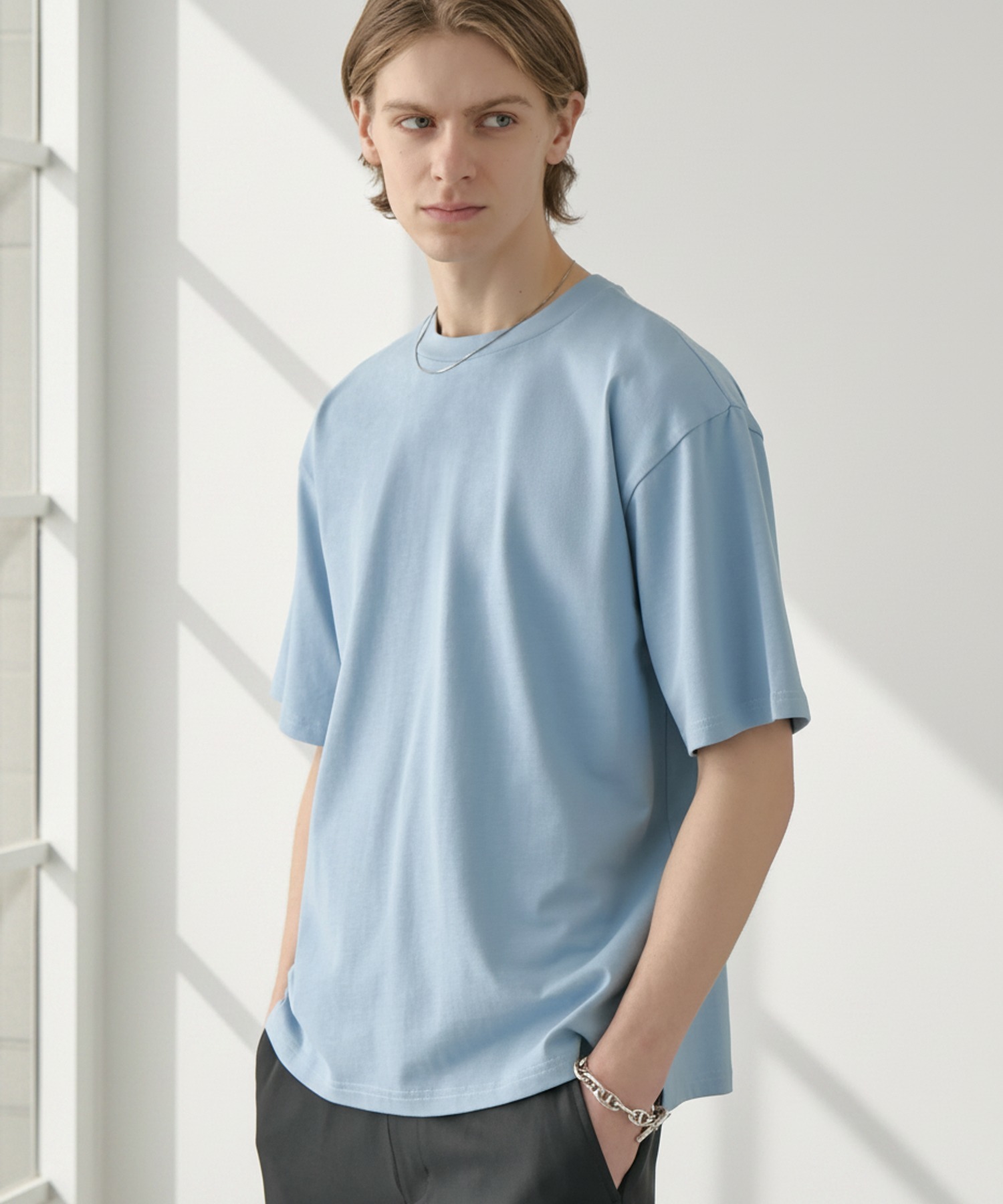 接触冷感 ボックスシルエット サイドスリット ベーシック 半袖Tシャツ