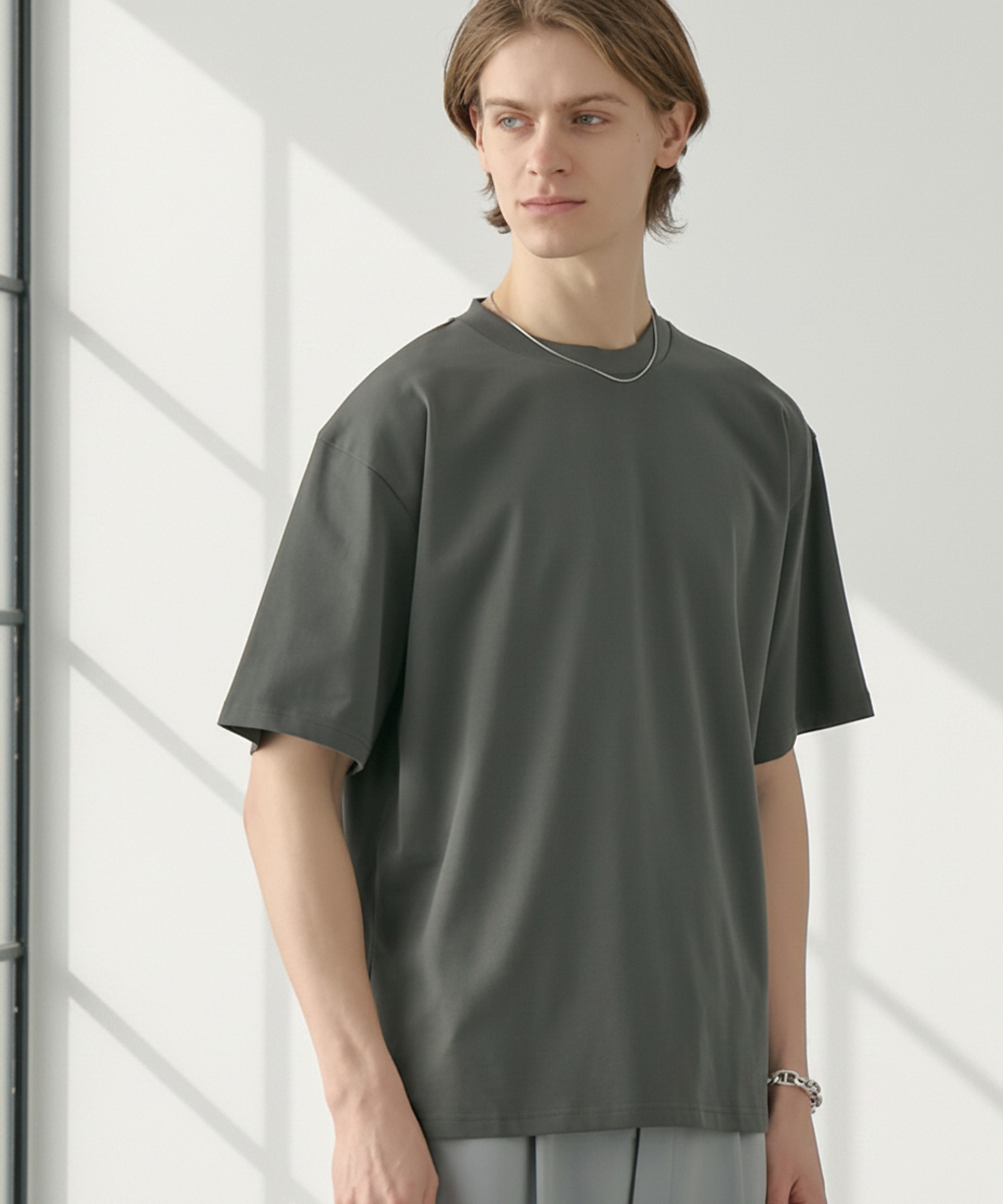 ence Tシャツ　グレー 接触冷感 ボックスシルエット サイドスリット ベーシック 半袖Tシャツ