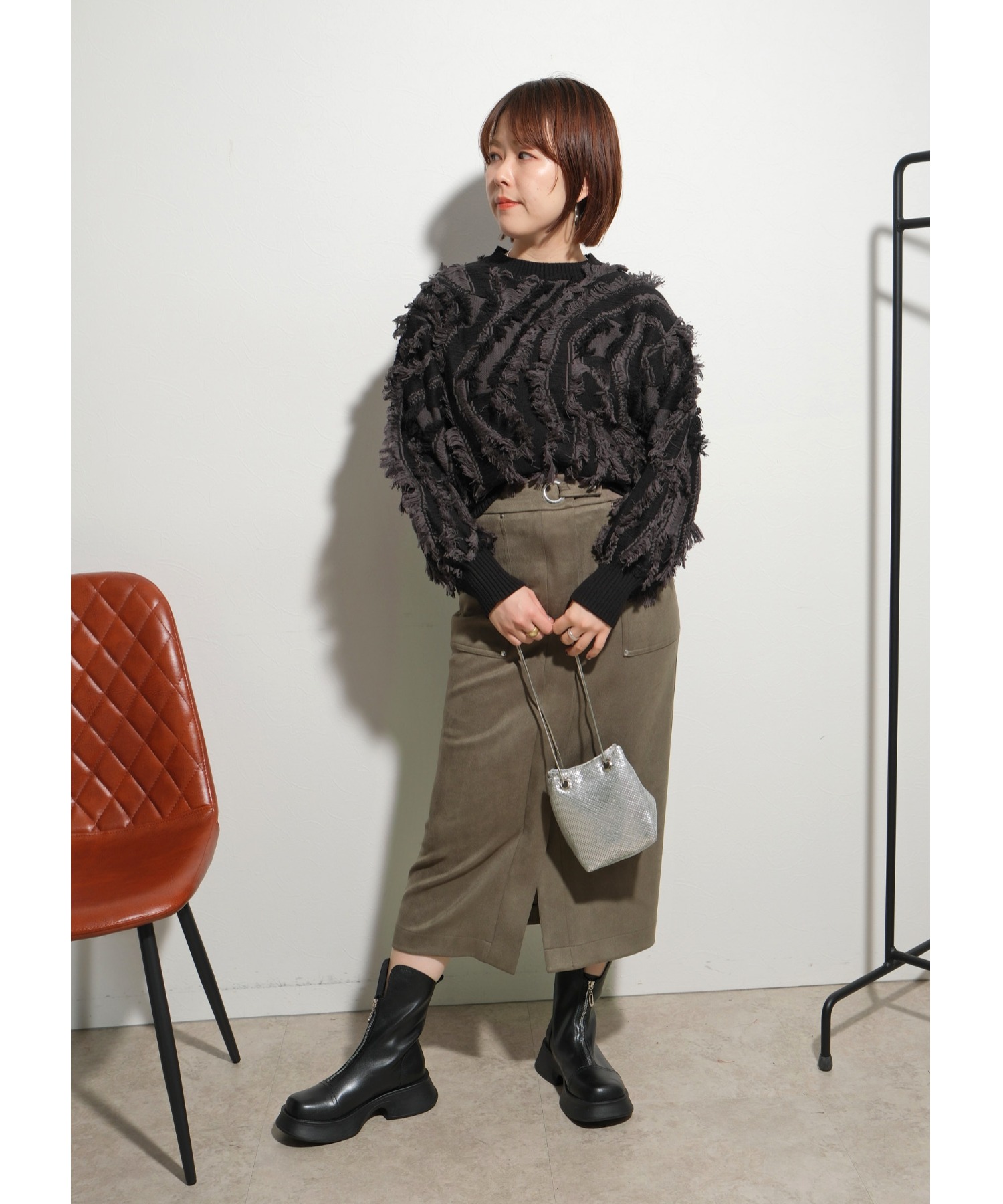 カットジャガードﾌﾘﾝｼﾞニット Palm Riche│Eimee Law & LHELBIE