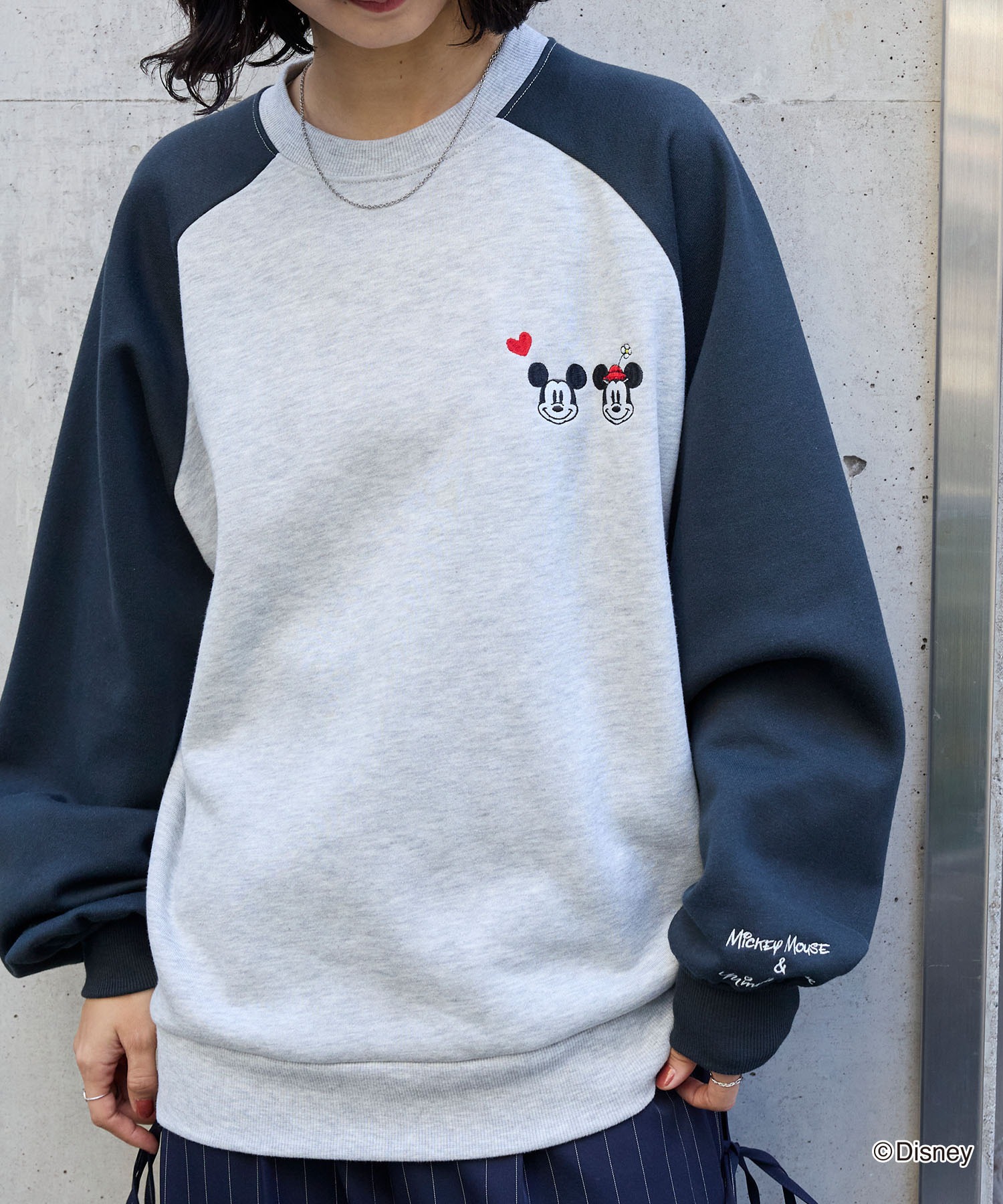 Disney】別注 Mickey&Minnie ミッキー＆ミニー/グラフィック 刺繍 裏