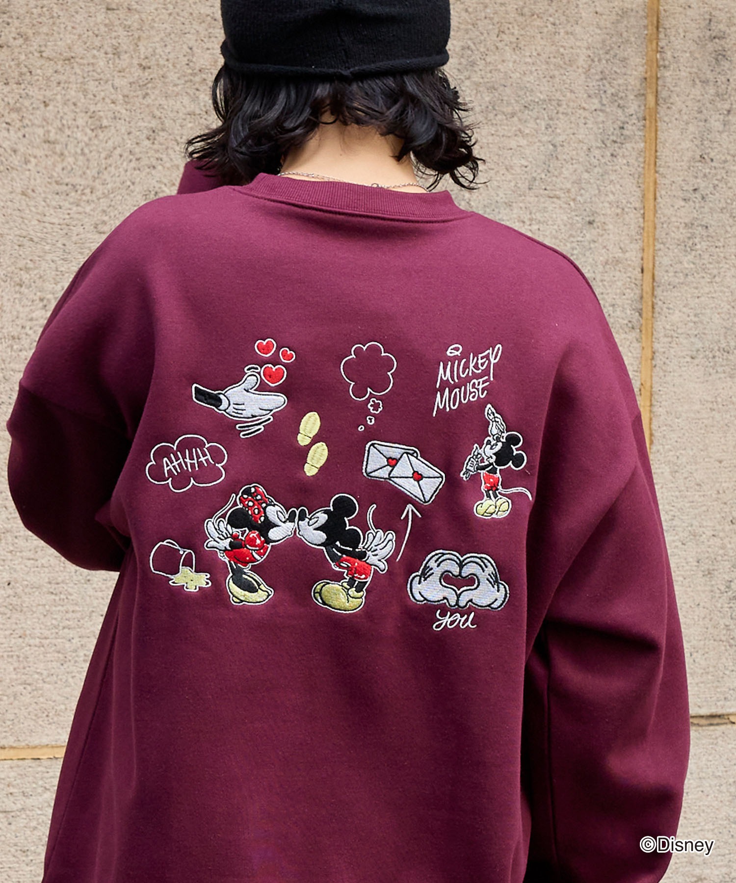 Disney】別注 Mickey&Minnie ミッキー＆ミニー/グラフィック 刺繍 裏