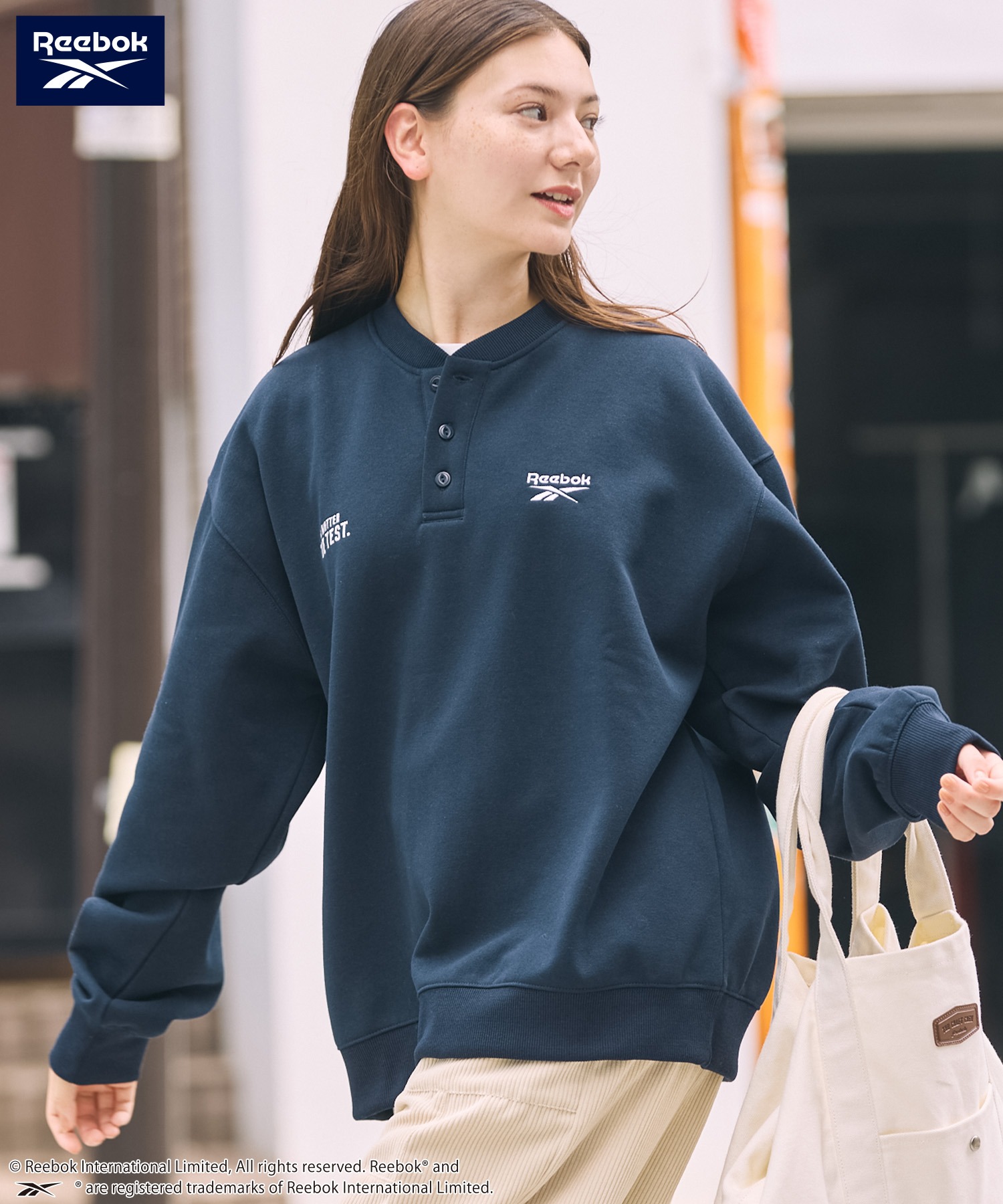 Reebok / リーボック 別注 ダブルロゴ刺繍 ワイドシルエット ヘンリー
