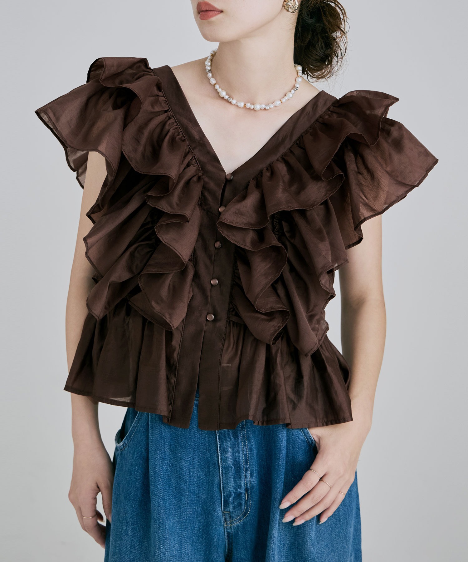 Shiaフリル V‑neck блузка
