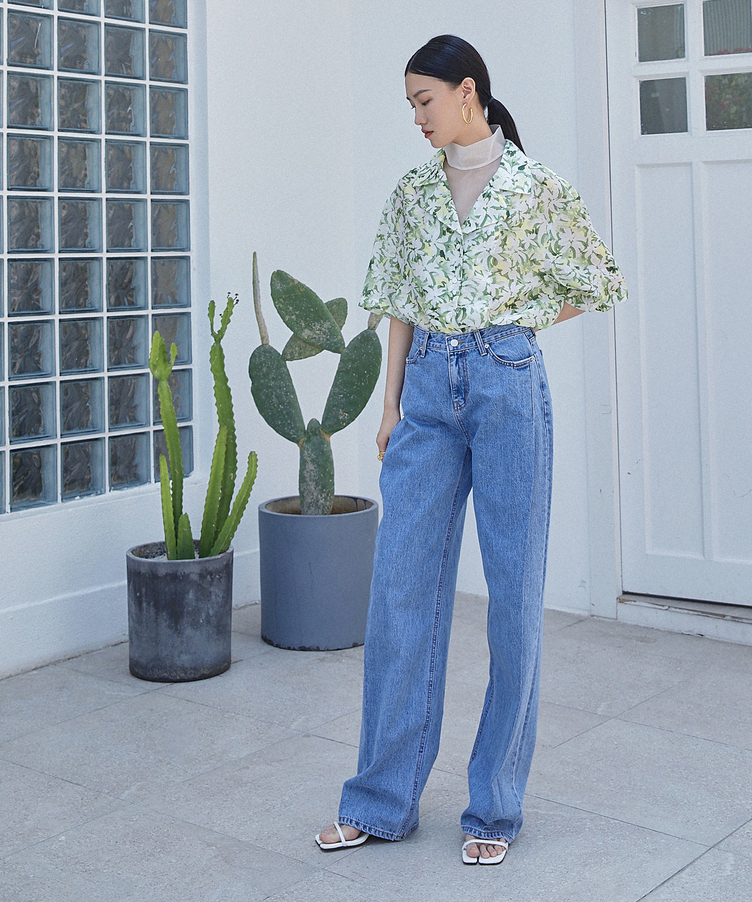 chuclla】【2021/SS】Side pleated denim chwt8-ファッション