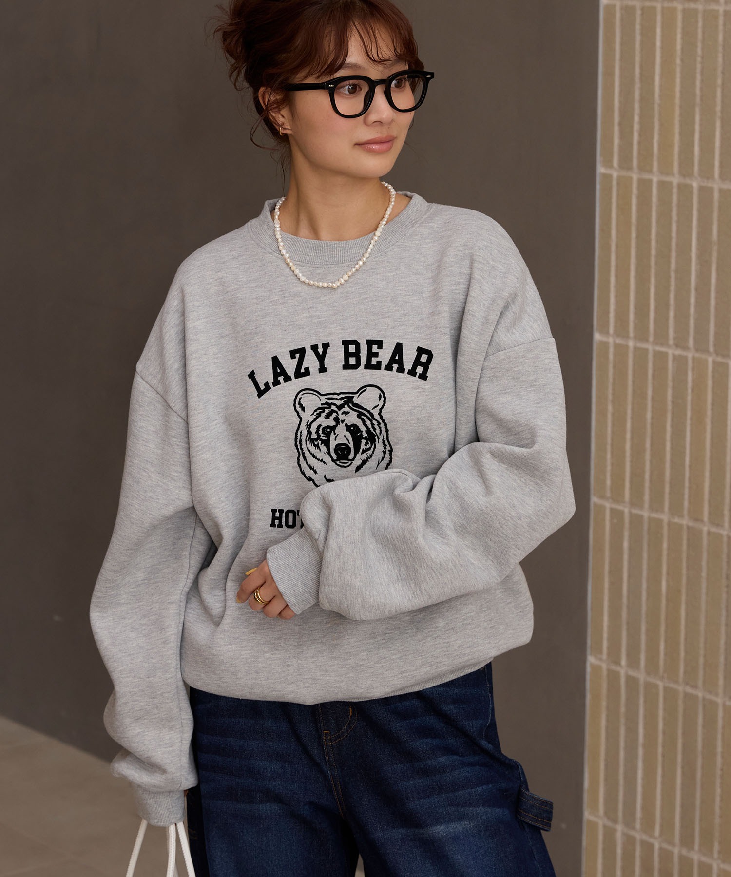 アニマルフロッキープリントオーバーサイズカレッジロゴスウェット