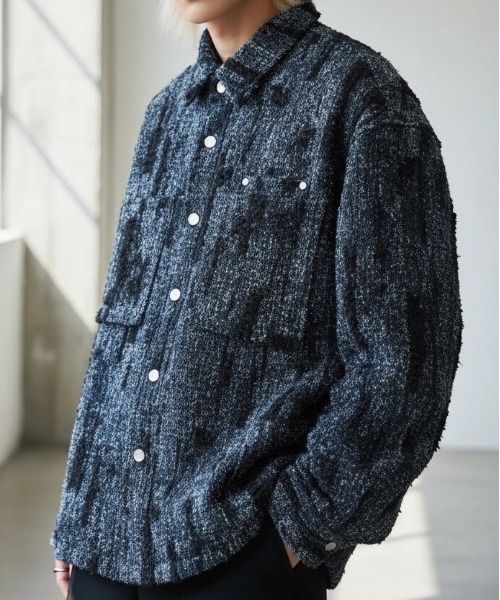 A'GEM/9 × .kom 『BENUSTA/べネスタ』Fringe Texture Tweed Shirt