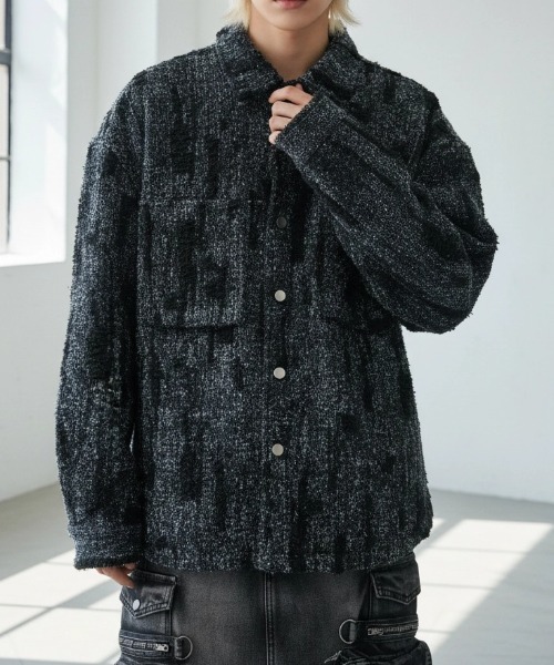 A'GEM/9 × .kom 『BENUSTA/べネスタ』Fringe Texture Tweed Shirt