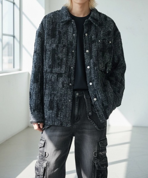 A'GEM/9 × .kom 『BENUSTA/べネスタ』Fringe Texture Tweed Shirt