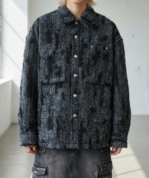 A'GEM/9 × .kom 『BENUSTA/べネスタ』Fringe Texture Tweed Shirt