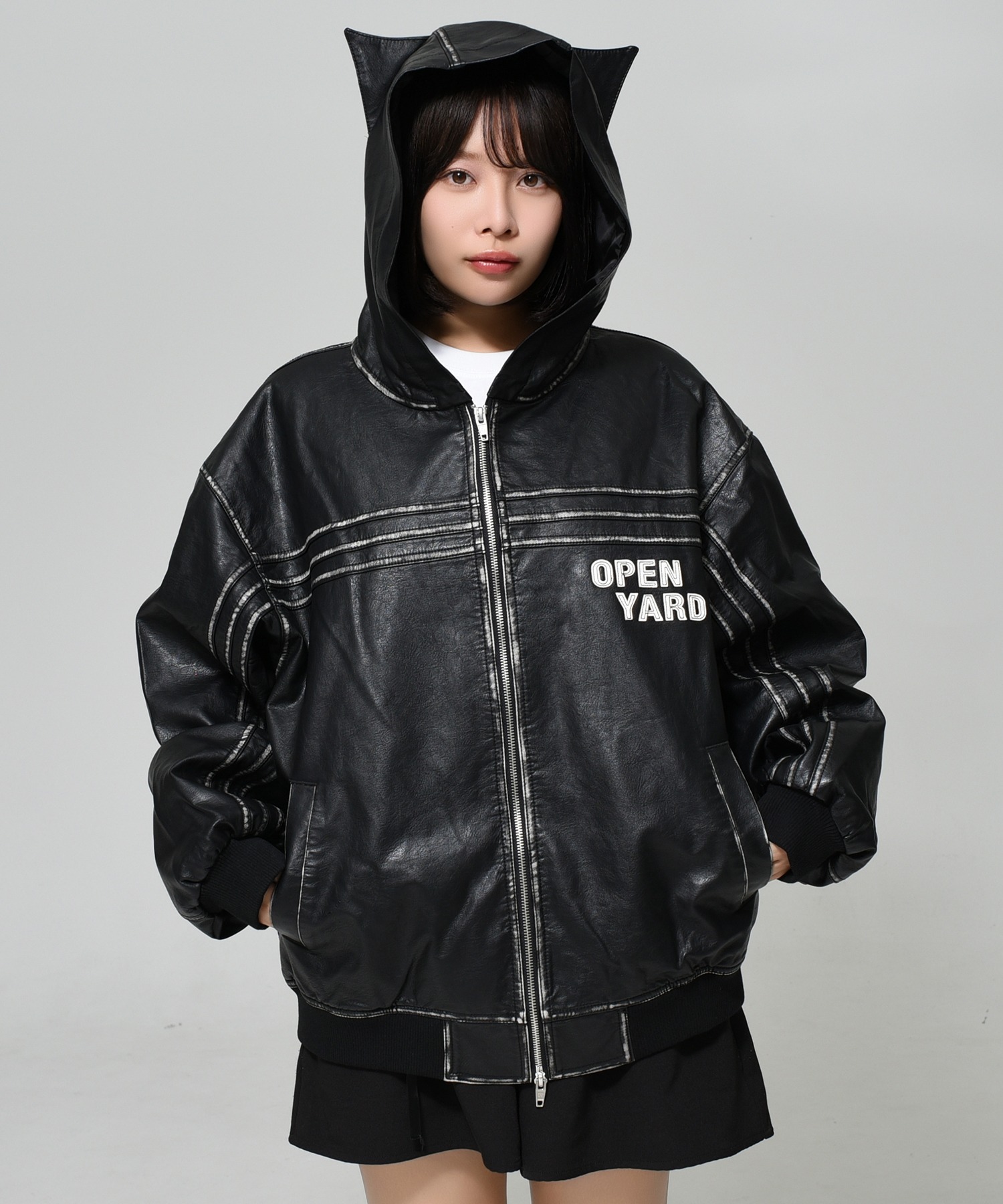 OY/オーワイ』 WASHED LEATHER EARS HOODED JACKET/ウォッシュド イヤー フーディー ジャケット OY│A'GEM/9×.KOM【公式】｜韓国・ストリートブランド通販サイト  エージェムナイン ドットケーオーエム