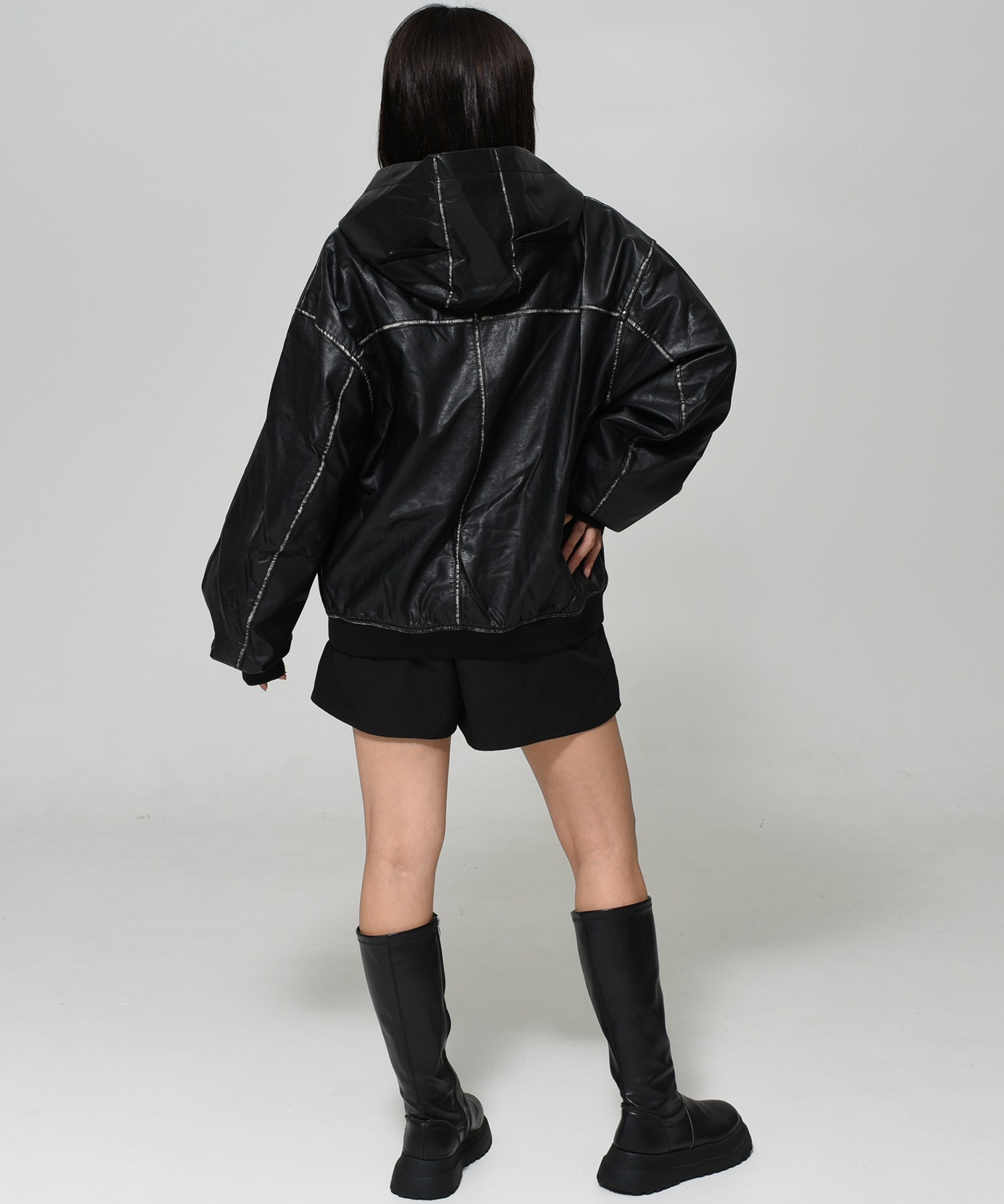 OY/オーワイ』 WASHED LEATHER EARS HOODED JACKET/ウォッシュド