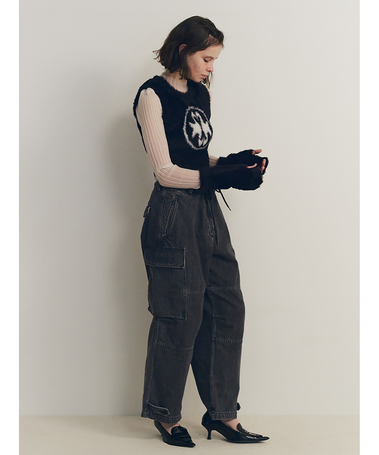 Fur Like Knit Vest & Mittens Set