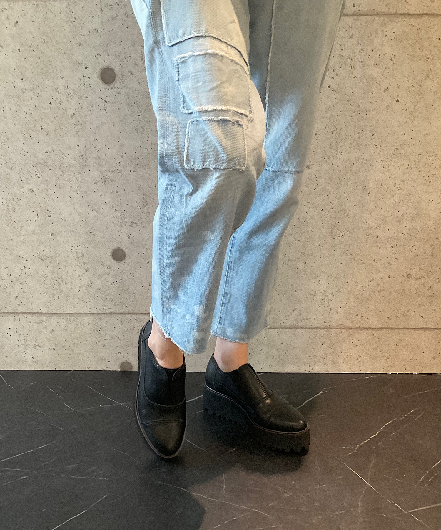 本革/厚底/6.5cm】キャタピラーソールシューズ ALL BLACK│Jeffrey
