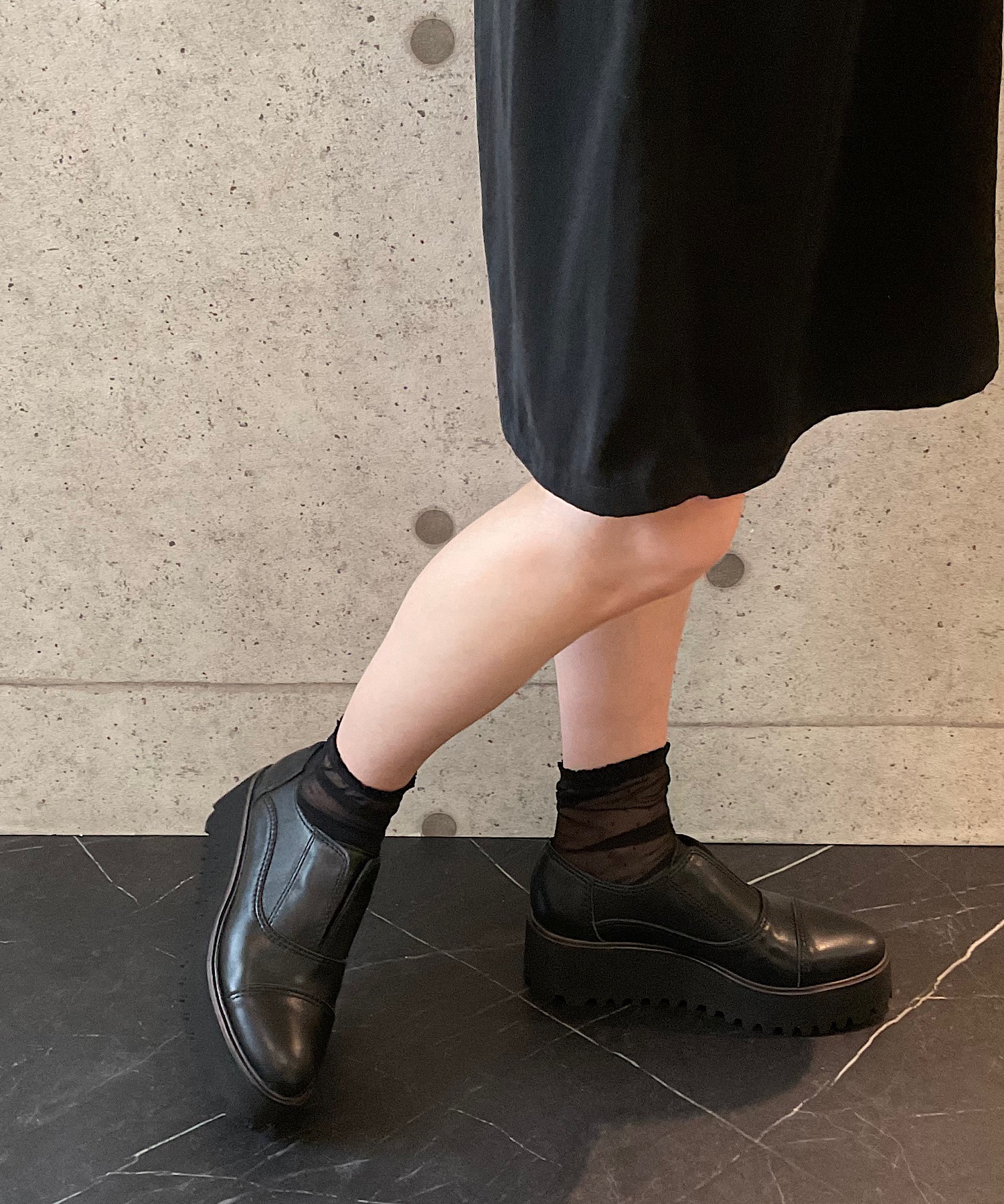 本革/厚底/6.5cm】キャタピラーソールシューズ ALL BLACK│Jeffrey