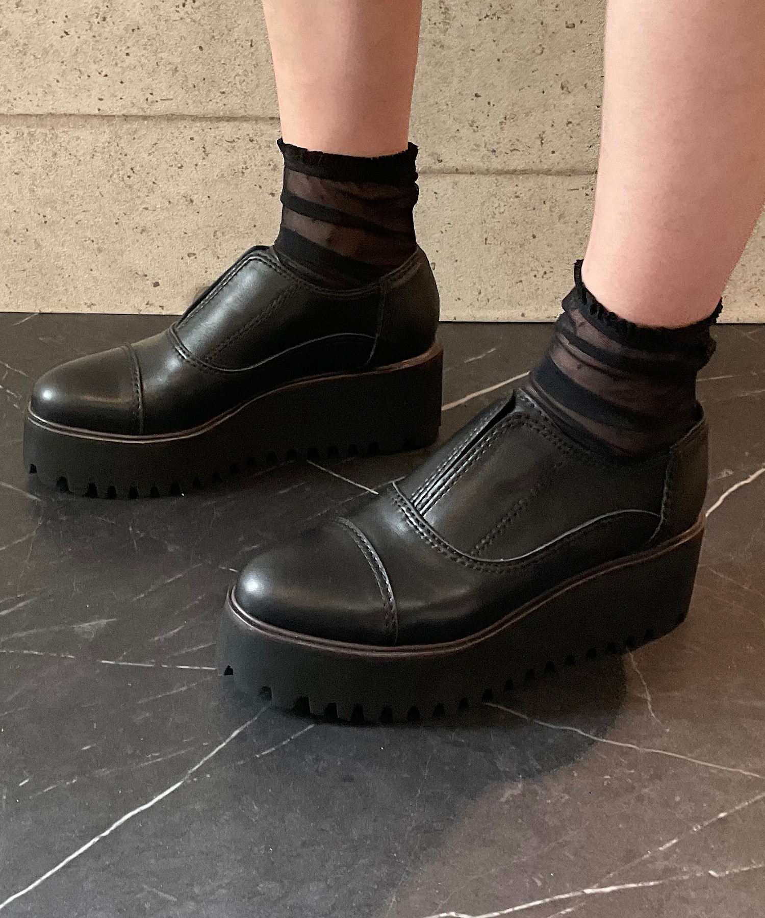 本革/厚底/6.5cm】キャタピラーソールシューズ ALL BLACK│Jeffrey