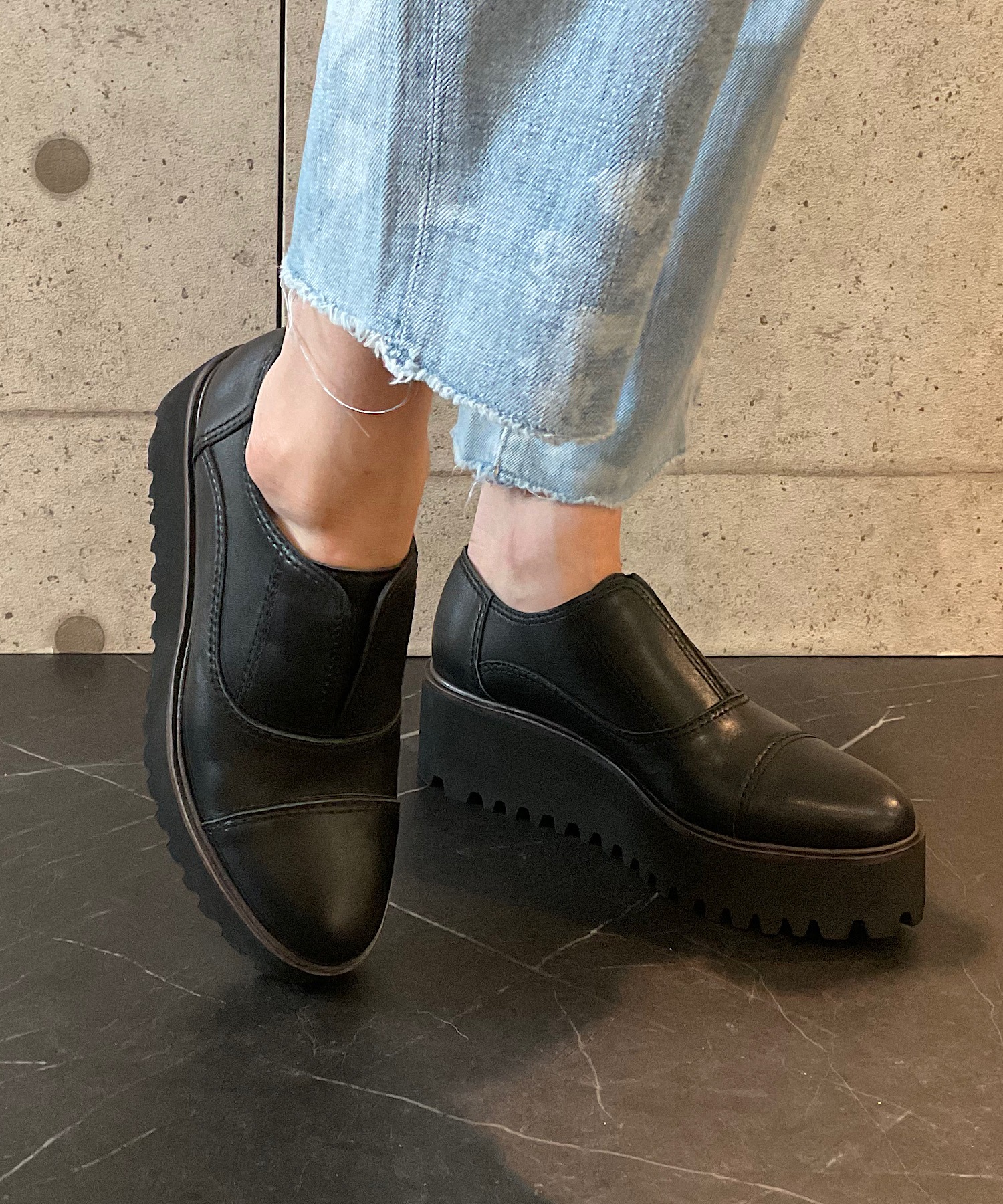 本革/厚底/6.5cm】キャタピラーソールシューズ ALL BLACK│Jeffrey