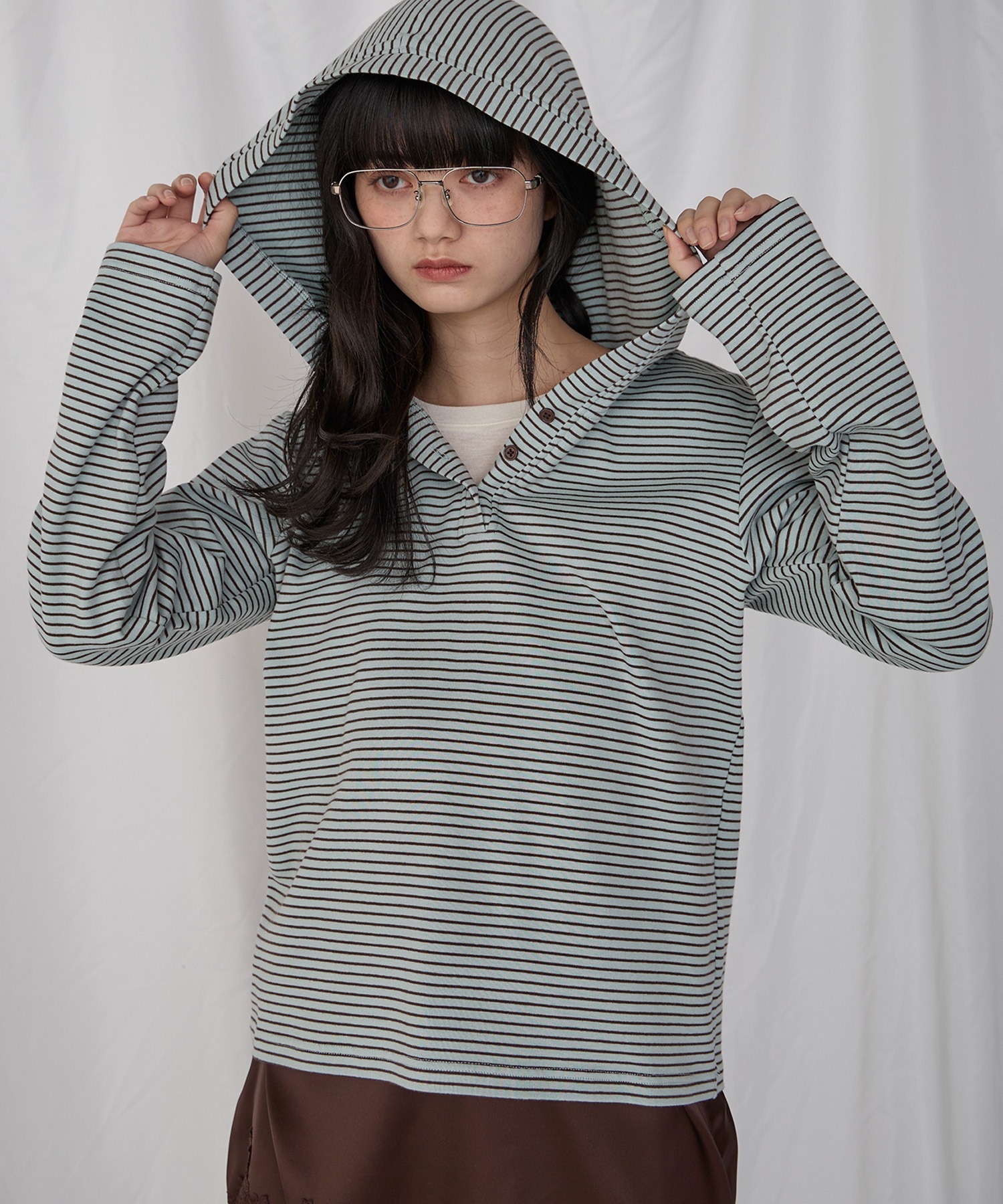 Unblend】フード付 ヘンリーネック アソート 長袖Tシャツ Unblend