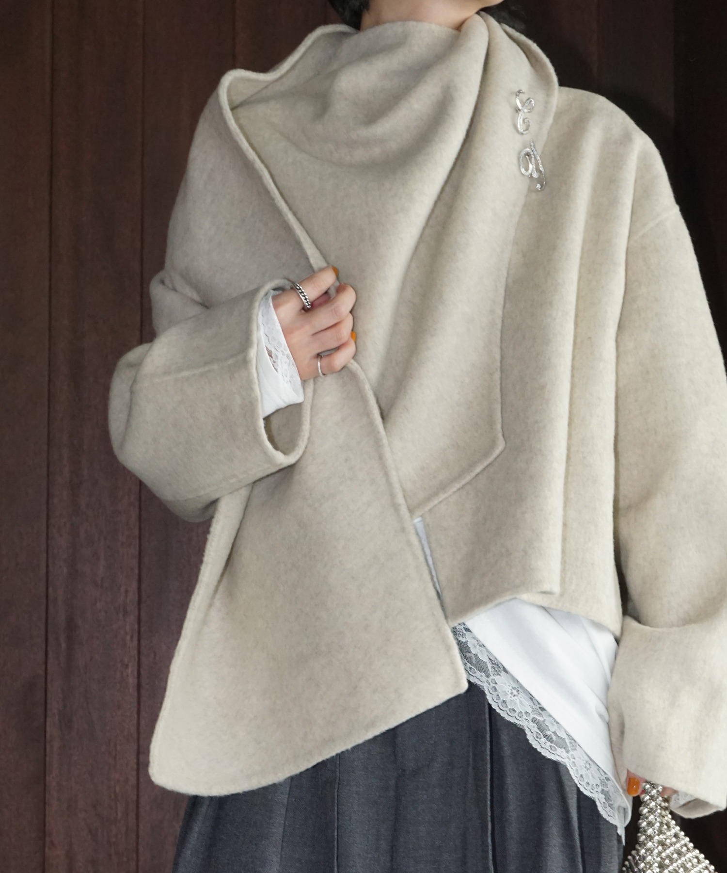 ショートスタンドカラー クロスコート chw25a110-ファッション通販