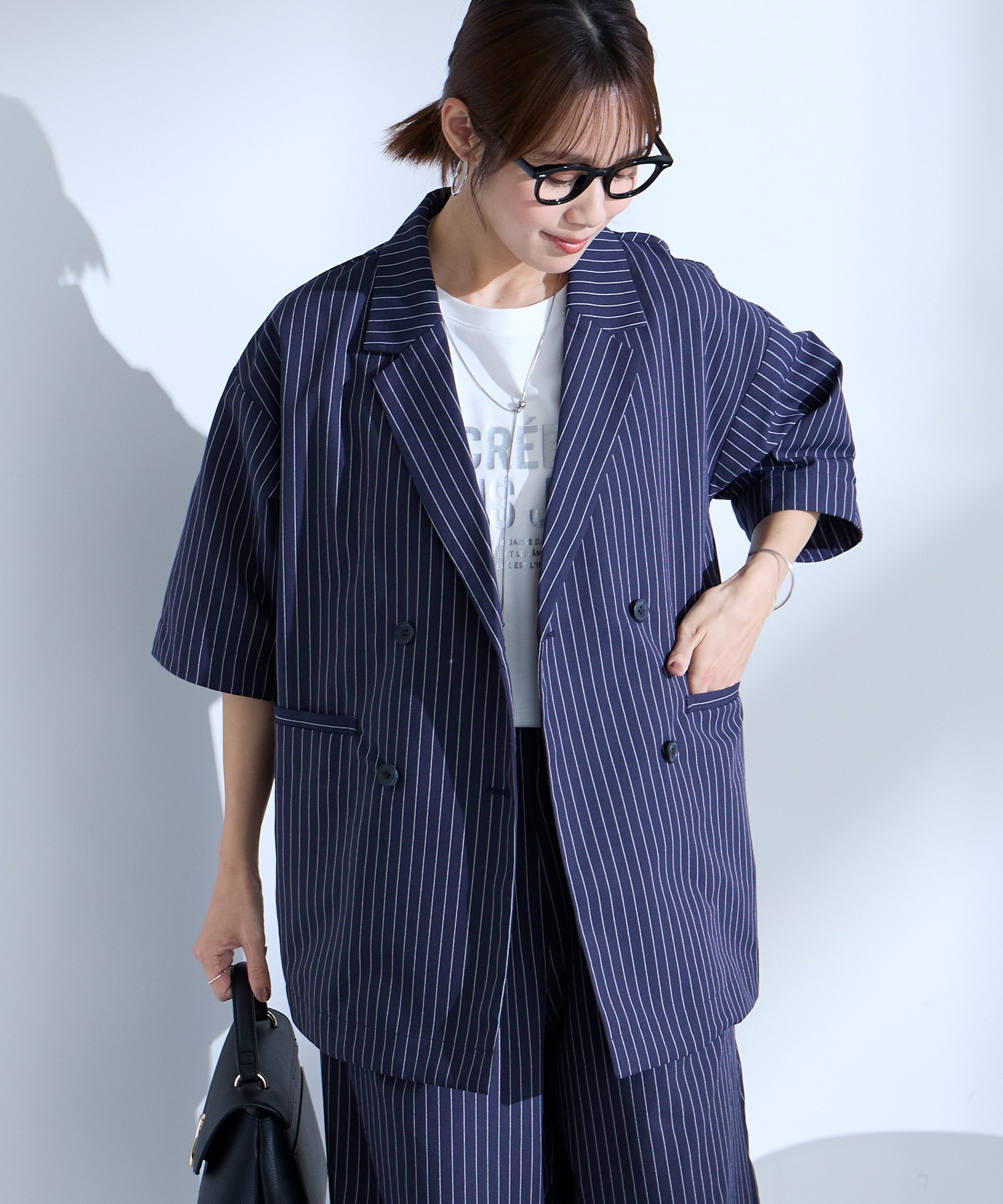 美品 プランテーション リネン 模紗織り ゆったりサイズ シャツジャケット 紺 Aunely】すぐサラ リネンタッチ ひんやり 半袖 シャツジャケット