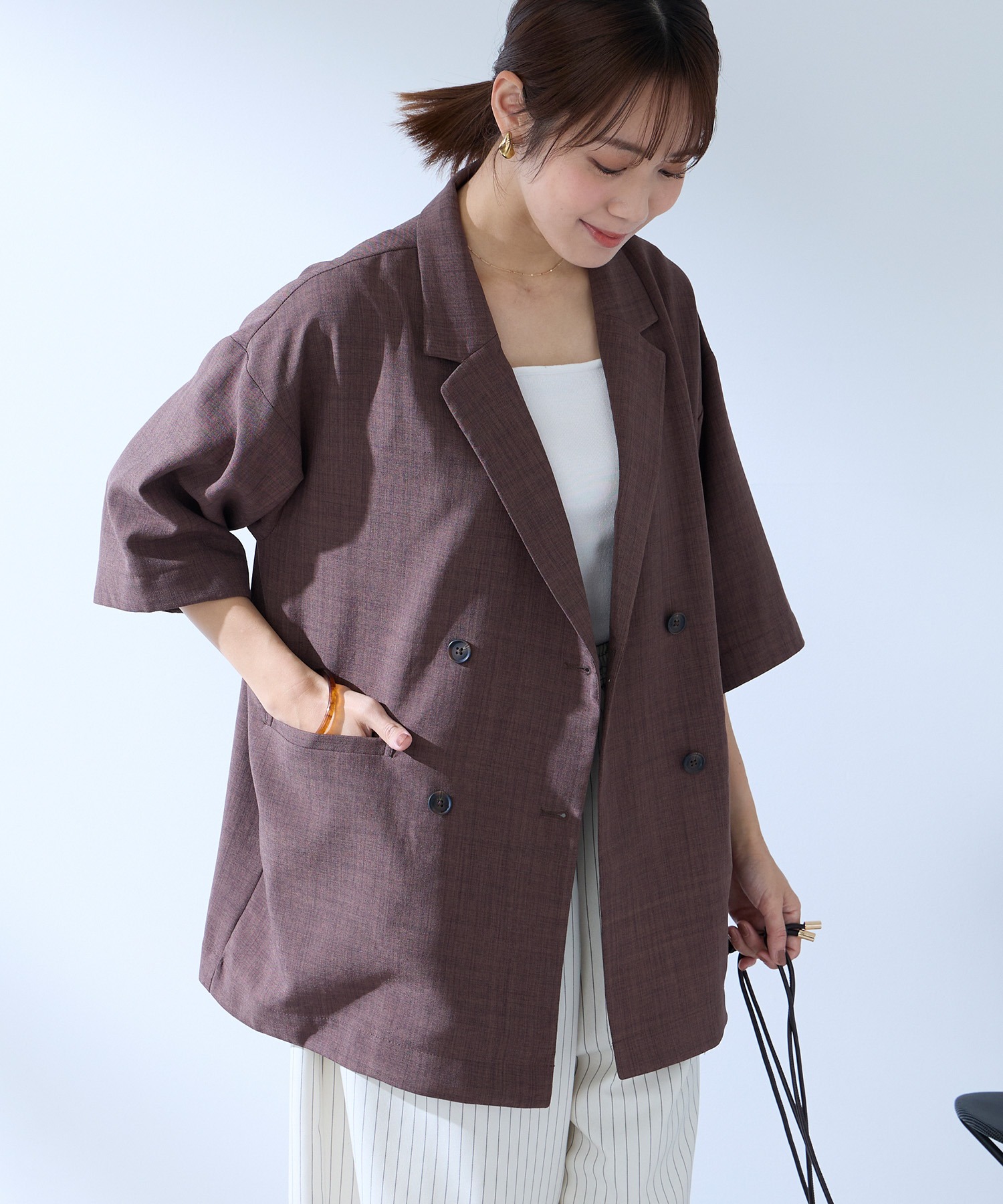 Aunely】すぐサラ リネンタッチ ひんやり 半袖 シャツジャケット
