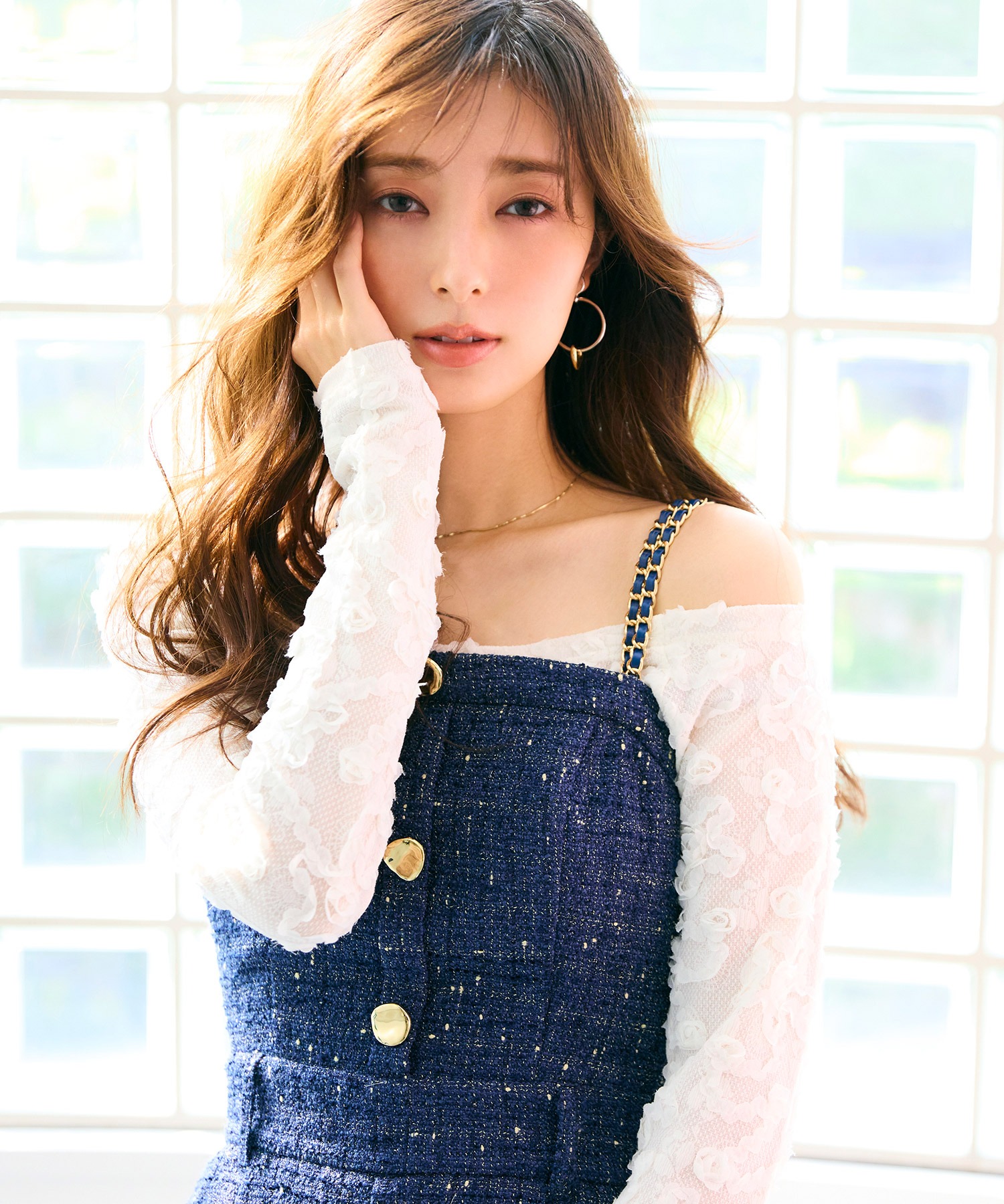 ダブルチェーンストラップツイードオールインワン