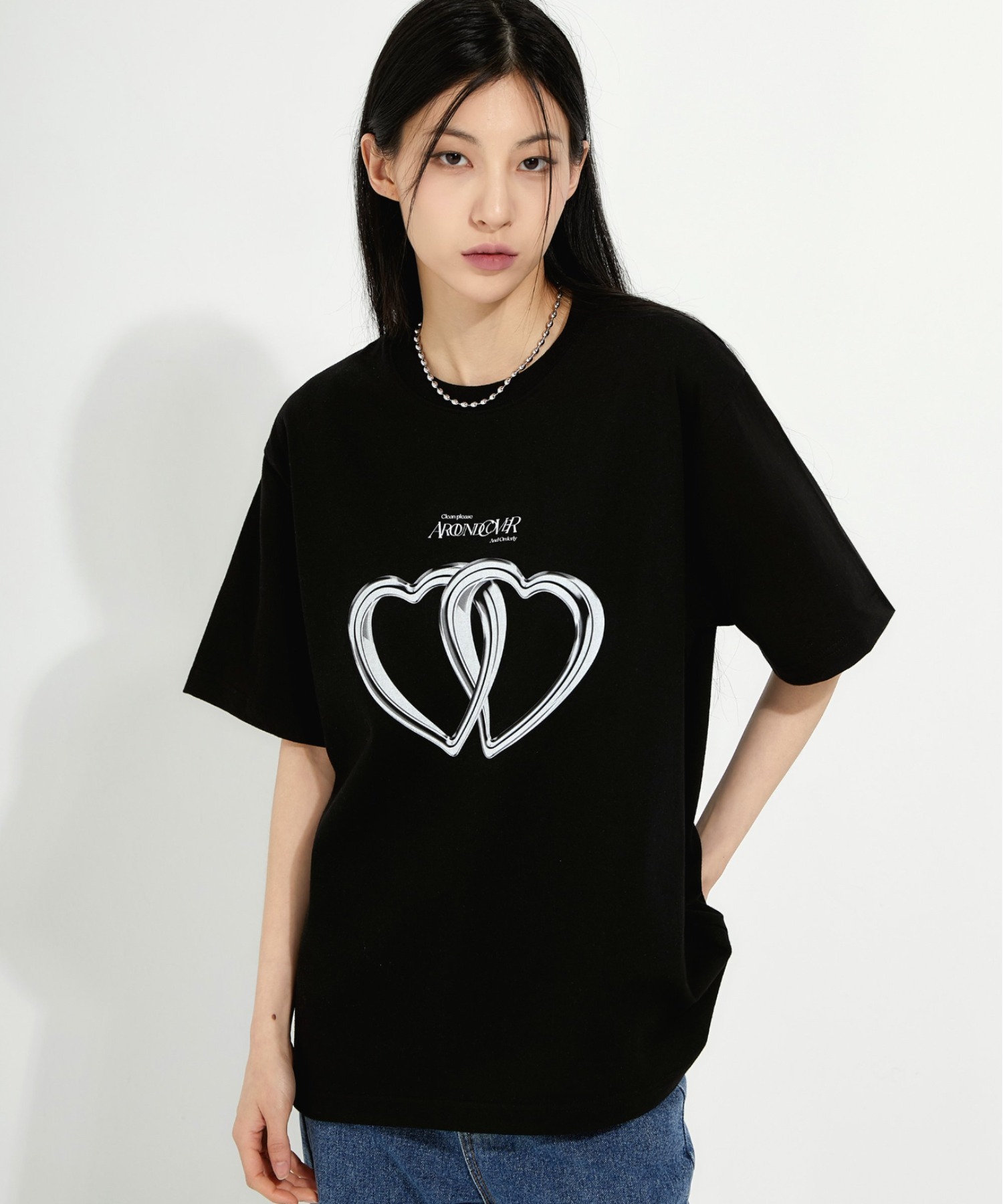 A'GEM/9 × .kom 『ACOVER/オコボ』 Two Heart Logo Lettering Short Sleeve T ...