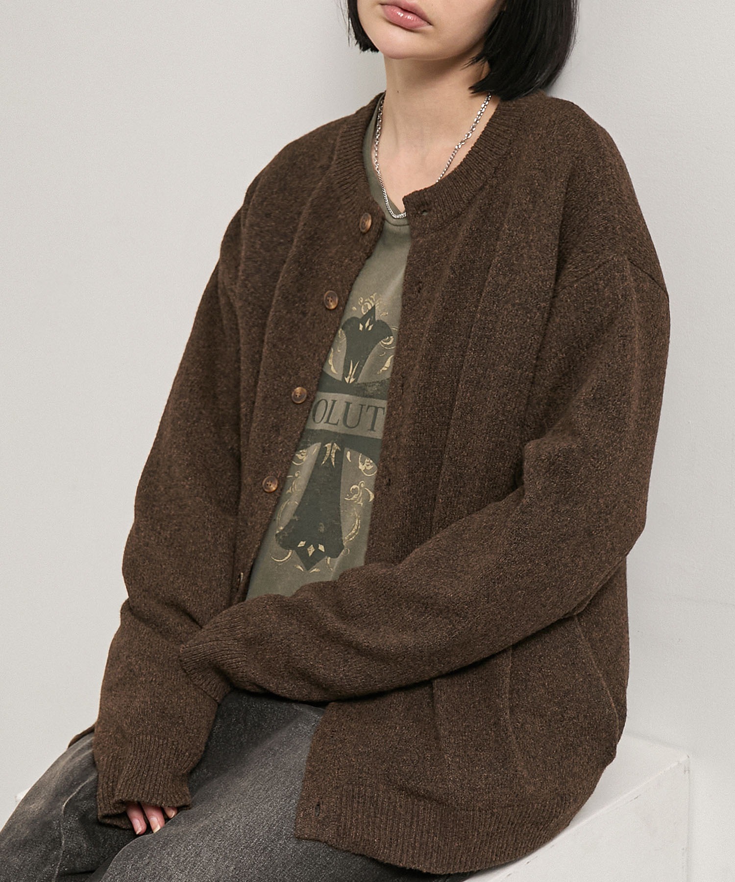 【新品】Naptime. MIXニットカーディガン　(ブラックFサイズ) Alfred Alex】Mix Yarn Knit Cardigan / オーバーサイズ ミックス