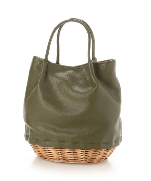 美品 perche 本革×ヤナギ底　2wayトートバッグ　オーク タッセル付き ペルケ perche / 牛革×ヤナギ底2wayトートバッグ