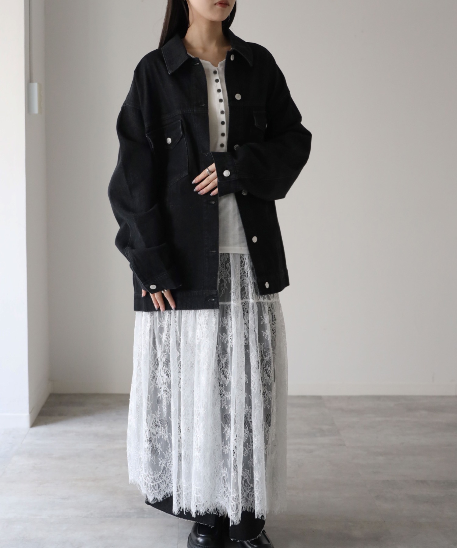 model：164cm. 着用サイズ：Lサイズ