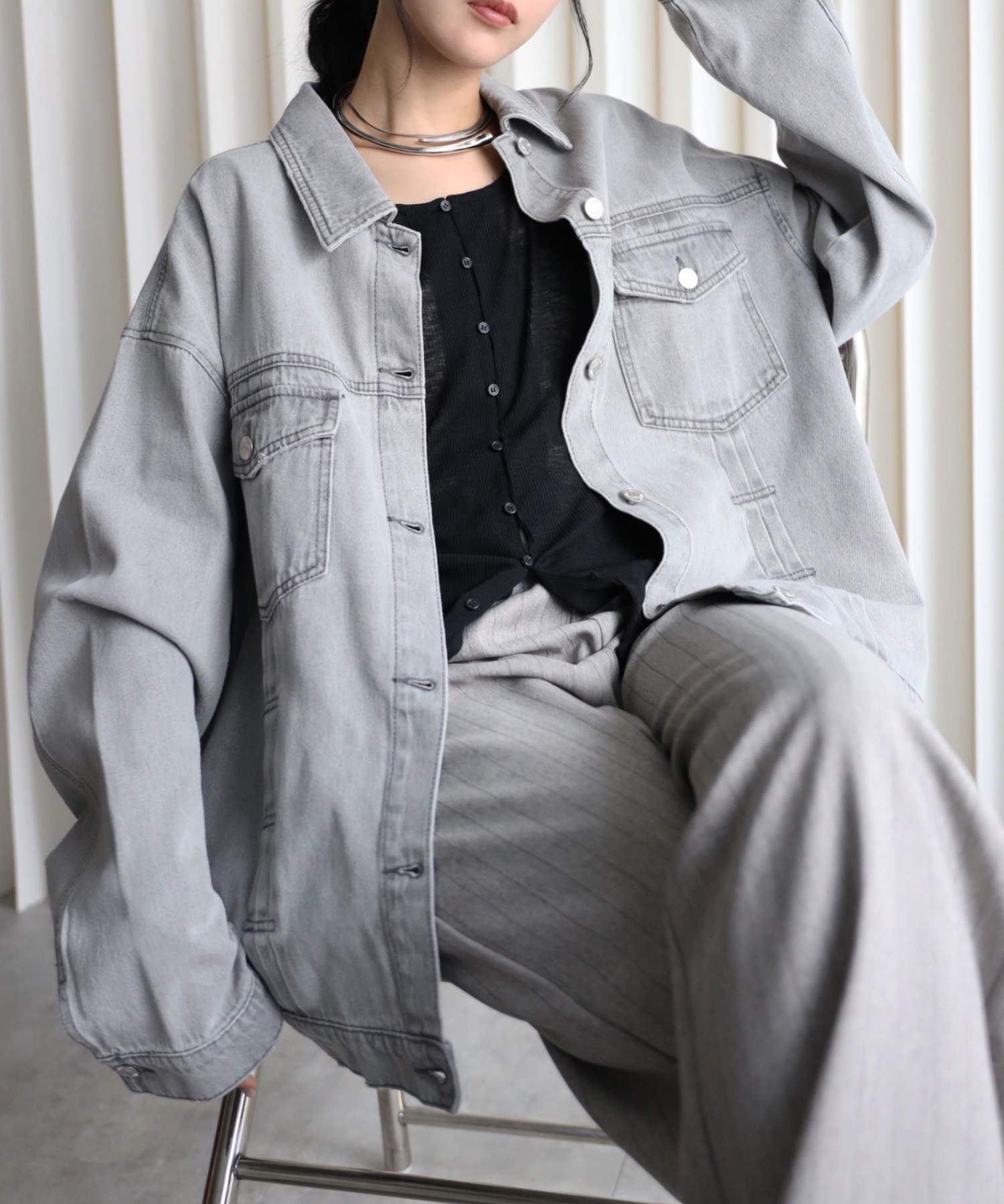 model：164cm. 着用サイズ：Lサイズ