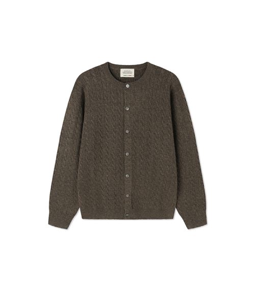 Round neck ケーブルニット кардиган [BROWN] — коричневый вязаный кардиган