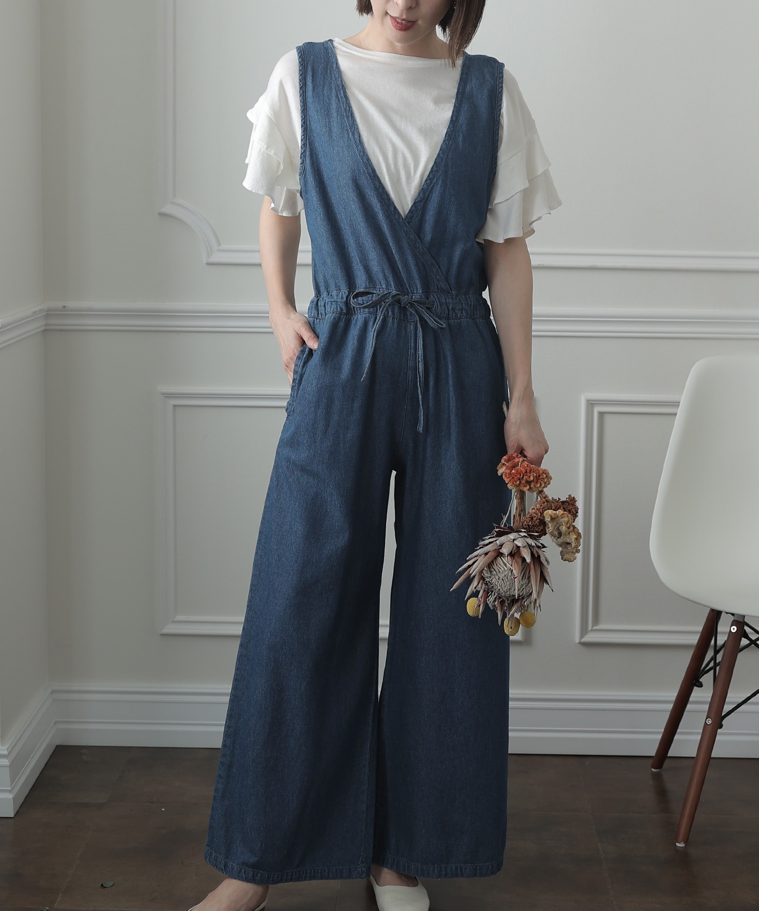 Vネックデニムコンビネゾン Himachaldastak Com