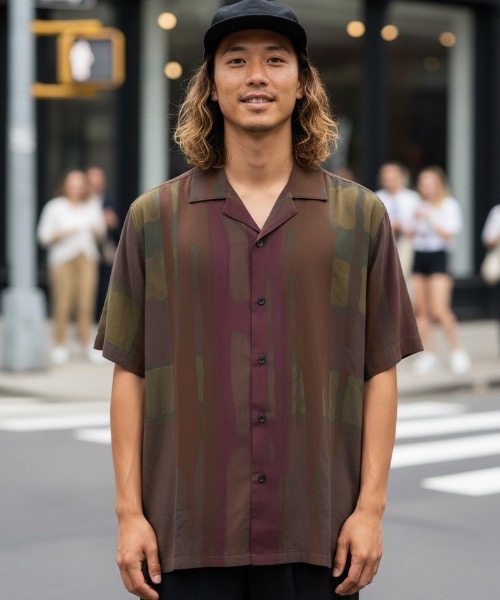 SS SHIRT/OAS артстрил открытая краевая футболка полуплатье, коричневый×золотой, лето