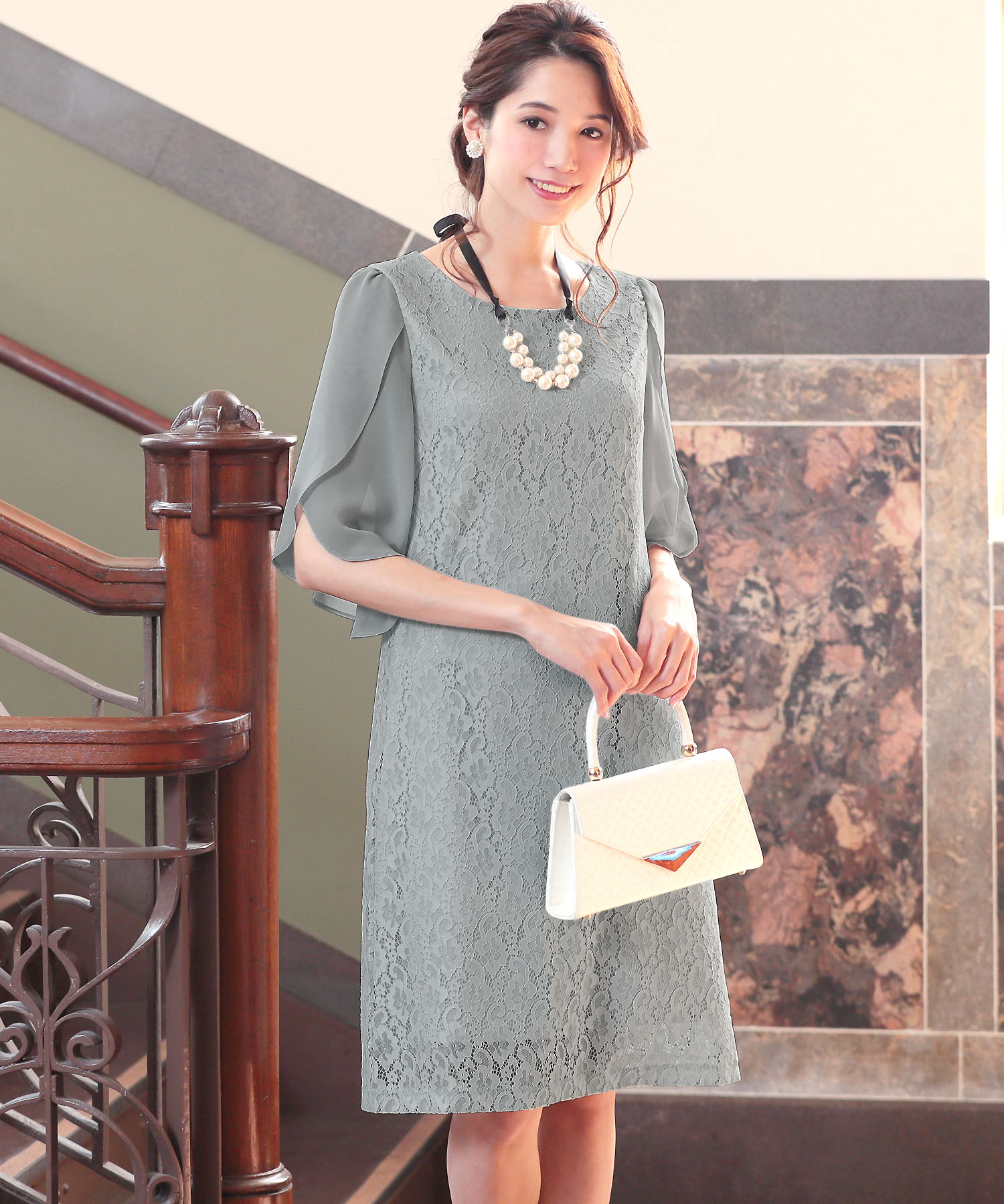 総レース フリル袖クラシカルワンピース 結婚式パーティードレス Reshad Edu Af