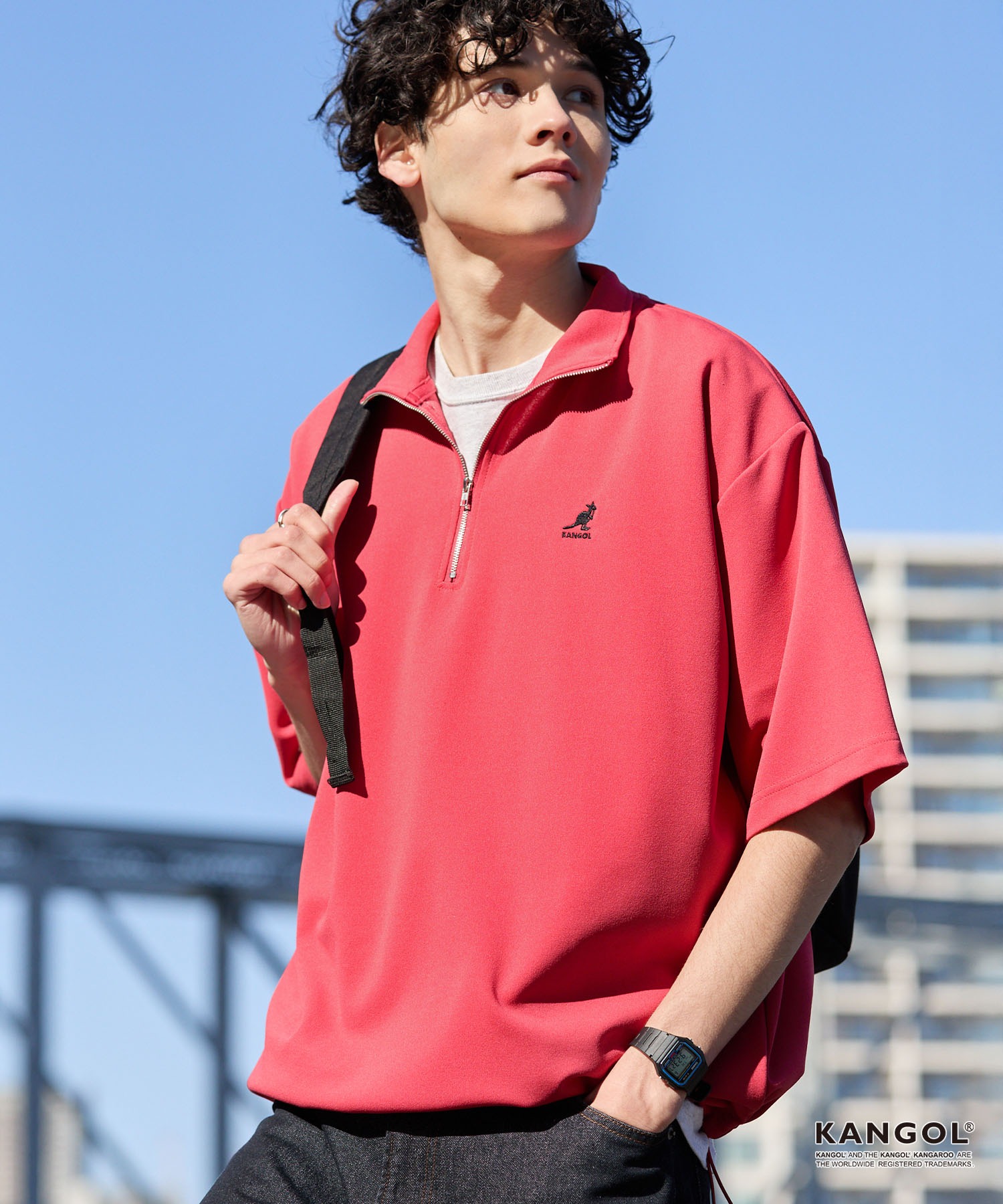 KANGOL/カンゴール 別注 ロゴ ワンポイント刺繍 ハーフジップ ドロー