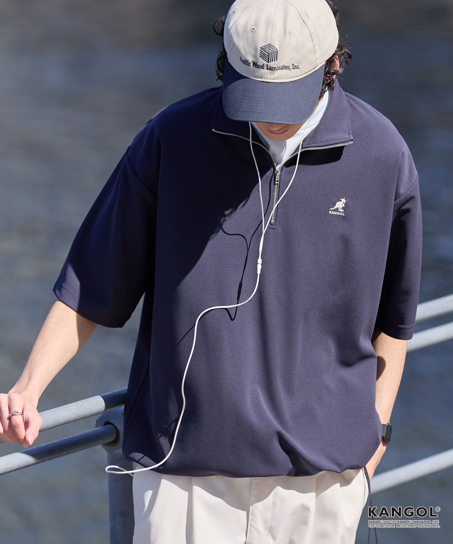 KANGOL/カンゴール 別注 ロゴ ワンポイント刺繍 ハーフジップ ドロー