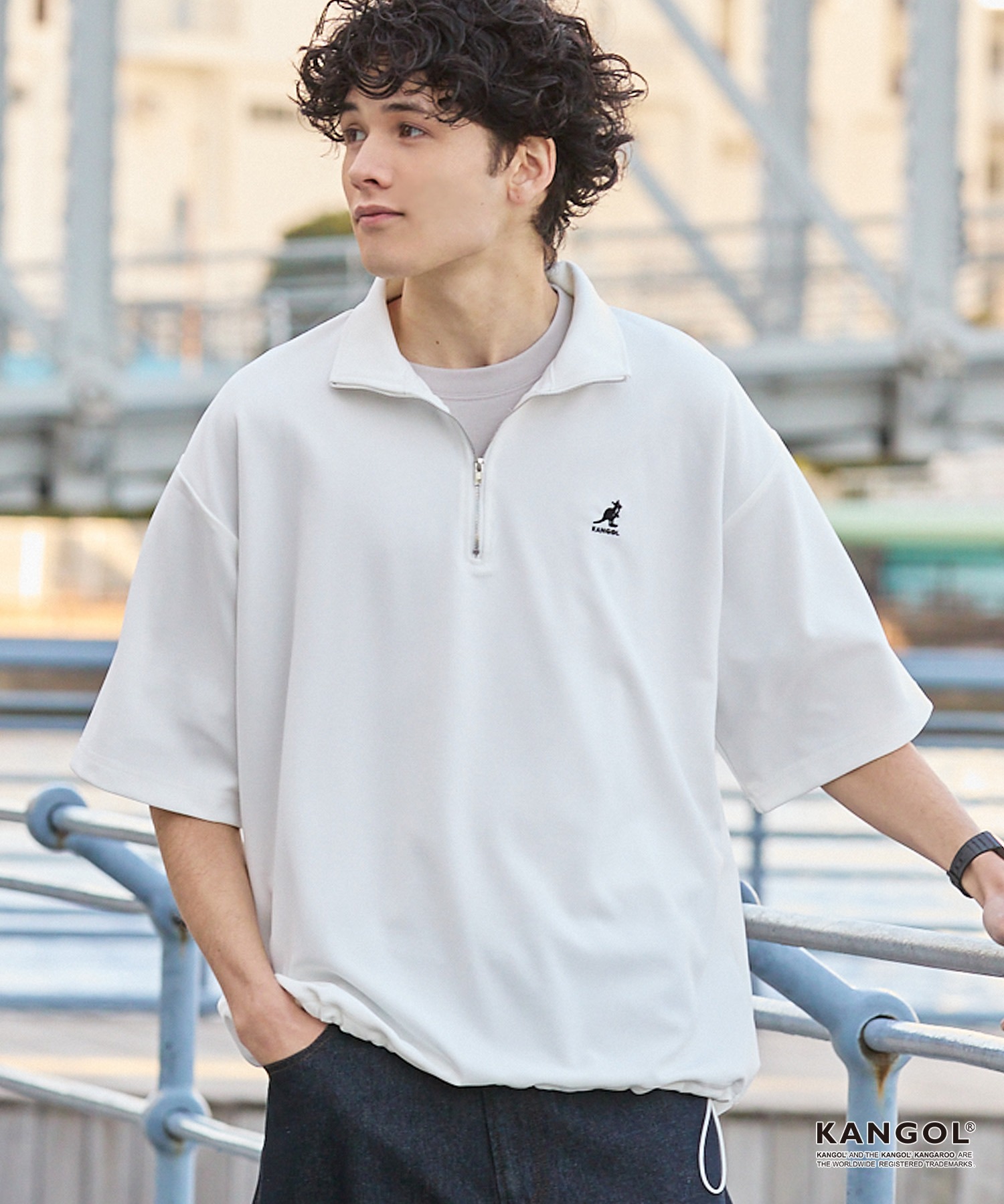 KANGOL/カンゴール 別注 ロゴ ワンポイント刺繍 ハーフジップ ドロー
