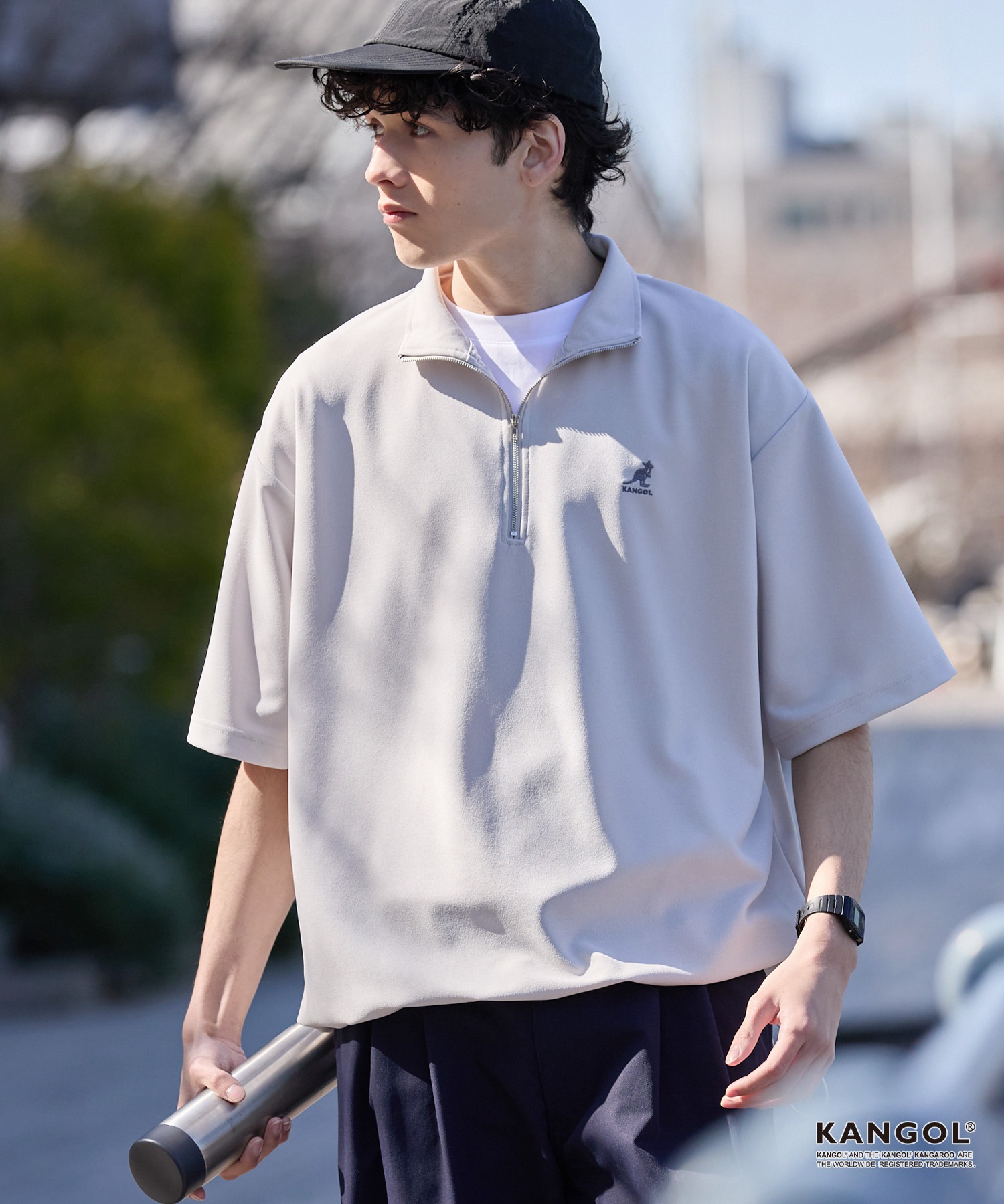 KANGOL/カンゴール 別注 ロゴ ワンポイント刺繍 ハーフジップ ドロー