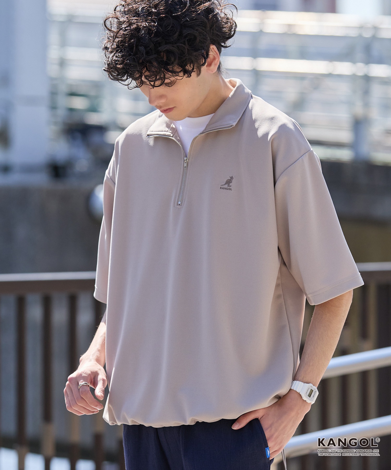 KANGOL/カンゴール 別注 ロゴ ワンポイント刺繍 ハーフジップ ドロー
