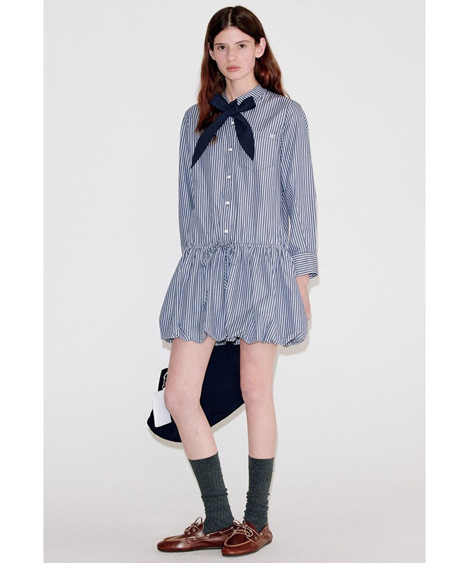 【大幅値下げ】Fano Studios ファノストゥディオズ ワンピース リボン ストライプ柄 リボンタイ バルーンミニワンピース FQ25L027【Fano