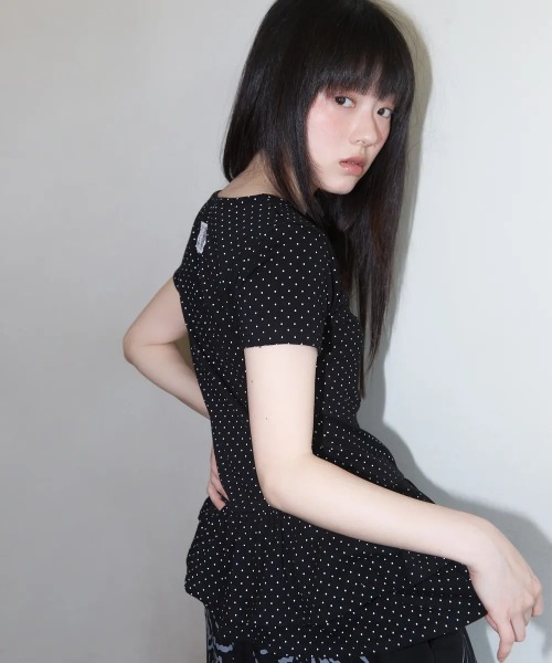 tシャツ FANCY CLUB／フリルレイヤードドットＴEE レディース A'GEM/9 × .kom 『 FANCY CLUB/ファンシークラブ』 Frill