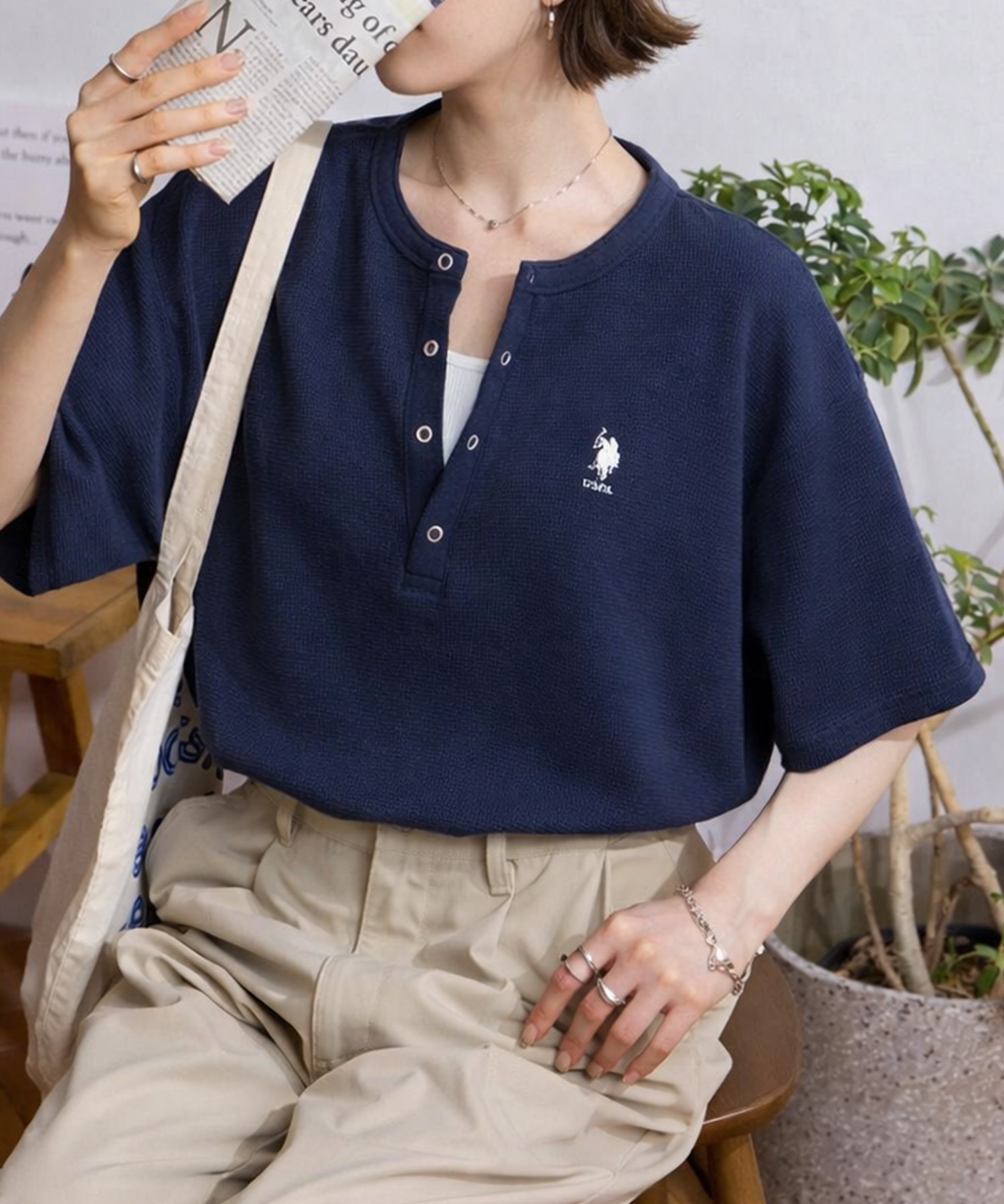 U.S. POLO ASSN./ユーエスポロアッスン 別注 ロゴ刺繍 ワッフル