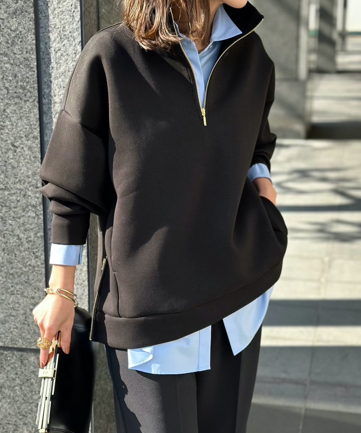 ダンボールスタンドカラーハーフジッププルオーバー Emma Taylor